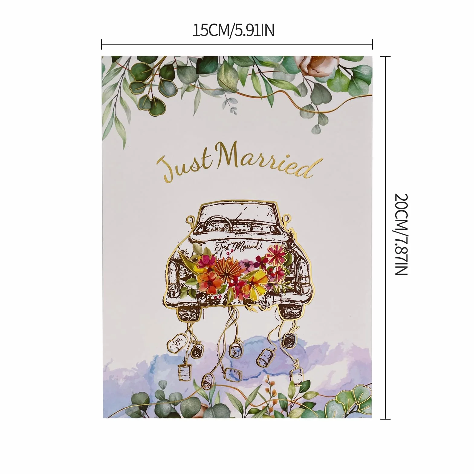 Elegante Biglietto Pop-Up 3D con Auto Just Married per Matrimonio, Regalo in Denaro per Viaggio di Nozze