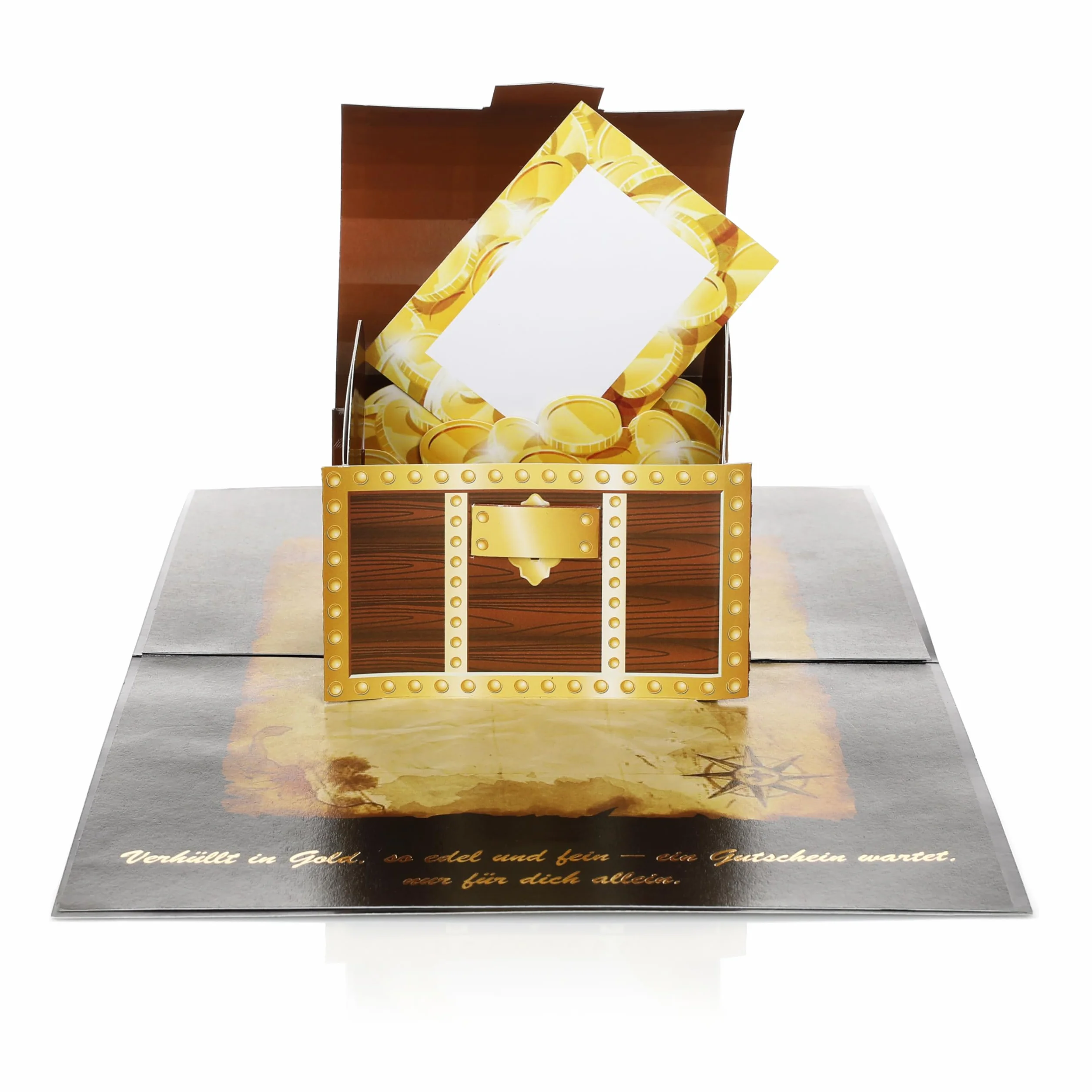 CraftWerk Biglietto pop-up 3D con scrigno del tesoro – buono da compilare con biglietto da grattare per compleanno