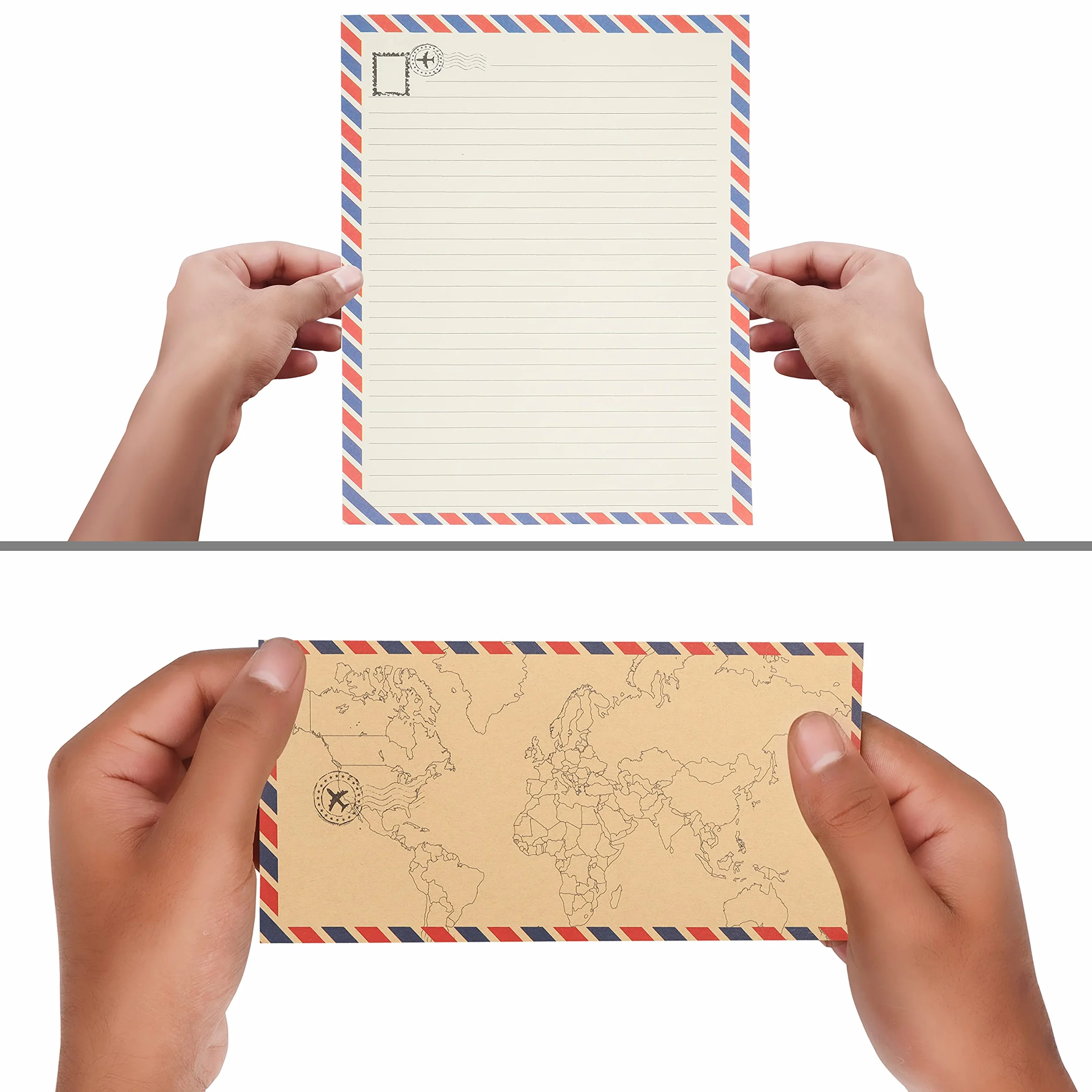 Belle Vous Carta Da Lettere Vintage 96 Pezzi - 48 Fogli Premium Formato Lettera 48 Buste Set Carta Viaggio