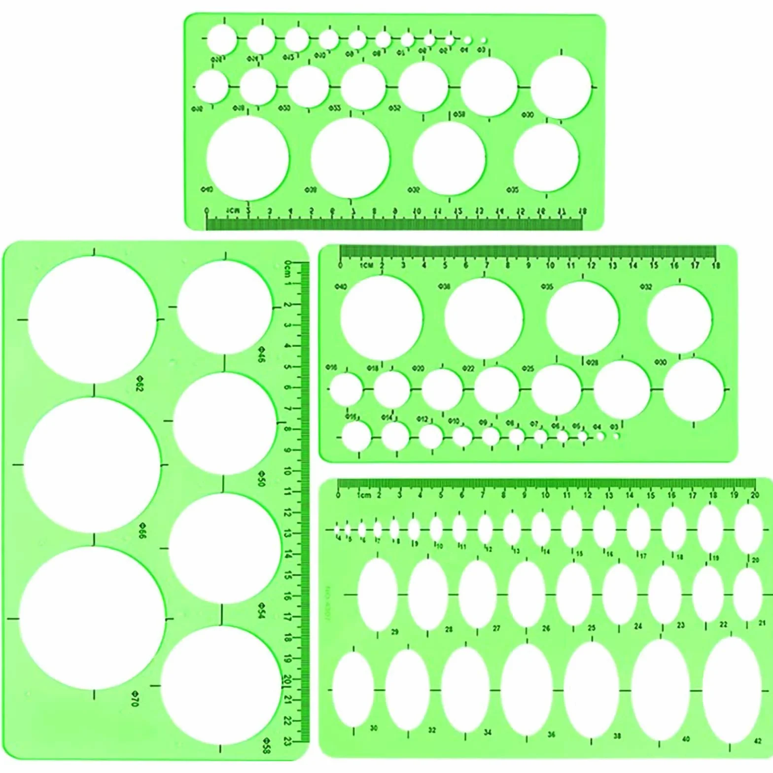 4 szt. Plastikowe Linijki Geometryczne z Wzorami Kół i Owalów do Szkoły i Biura