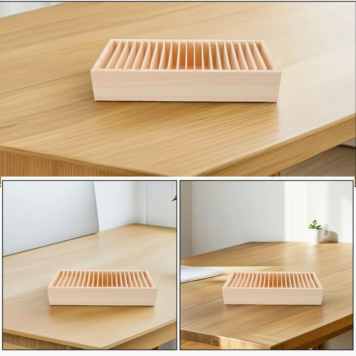 Yardwe Portabiglietti da Visita in Legno 2 Pezzi Struttura Staccabile e Design Multi-scomparto per Organizzare e Conservare Carte da Visita, per Ufficio e Casa