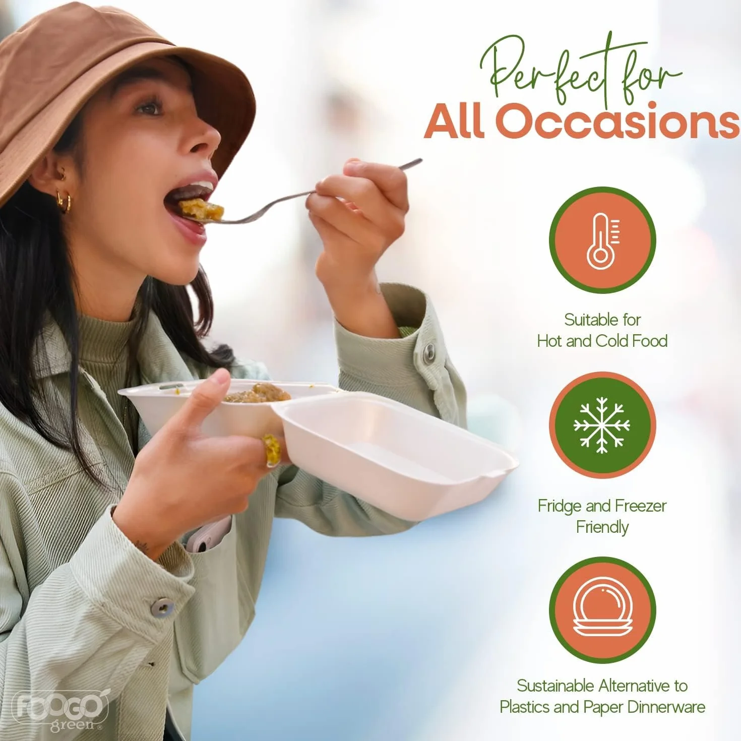 FOOGO Green 50 scatole per hamburger 15,2 cm 480 ml compostabili usa e getta