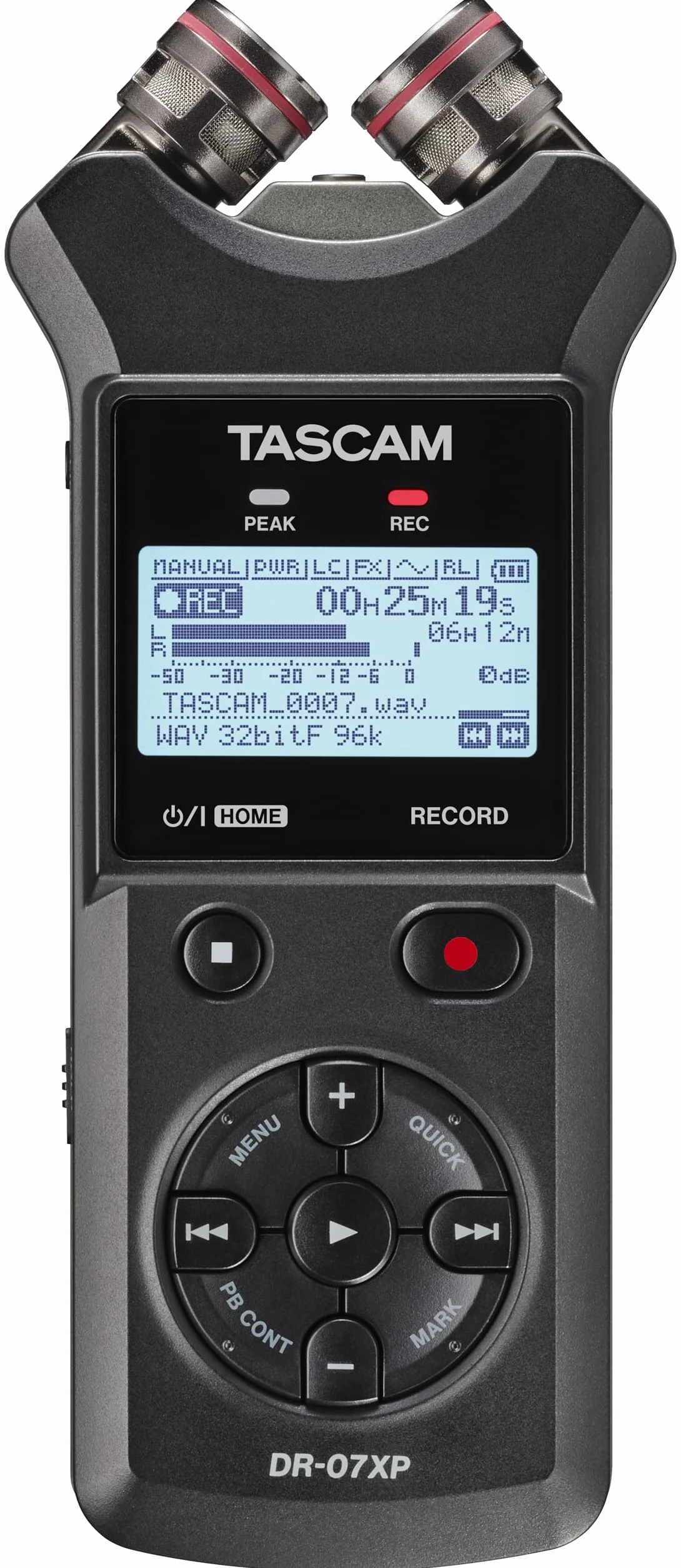 Tascam DR-07XP - Registratore portatile portatile a 2 canali a 32 bit con microfoni regolabili e interfaccia audio USB-C