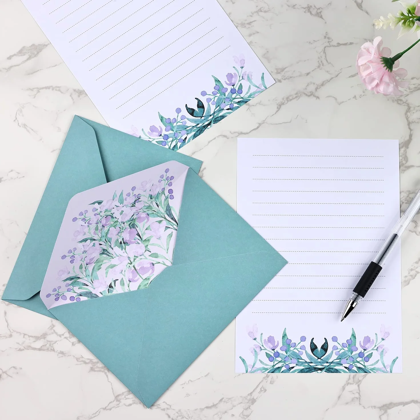 BBLIKE Set di Carta da Lettere e Buste, 24 Pz Carta da Lettera Motivi Floreale, 12 Buste Creativo