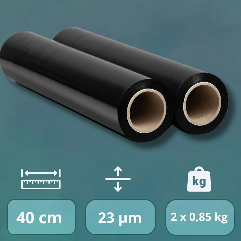 RAGO® Film estensibile imballaggio nero 130m 7,5×7,5×40 cm Pellicola elastica
