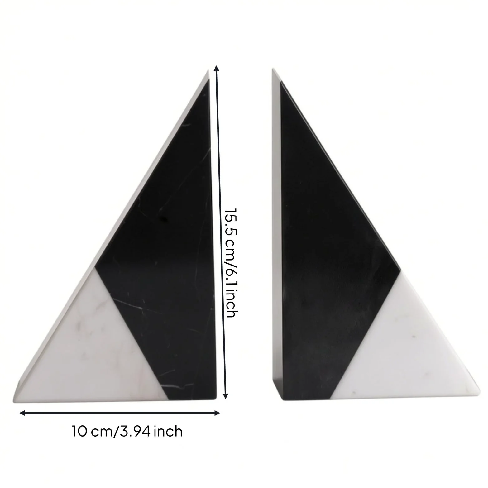 Fermalibri in Marmo Pesante Fermalibri Geometrici Minimalista Reggilibri di Pietra per Lettori, Collezionisti, Nero+Bianco