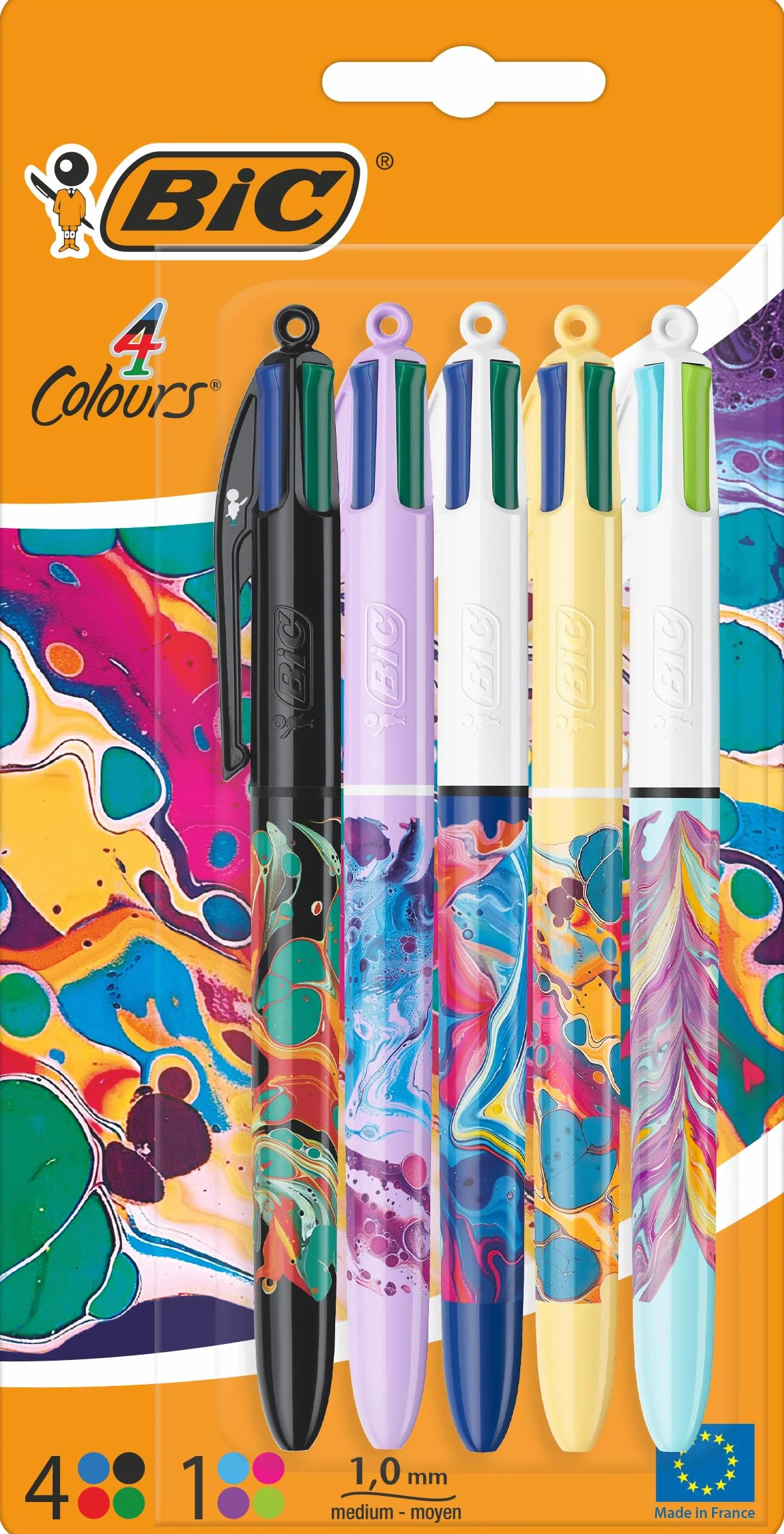 BIC 4 Colori Hydro Dipping Penne Multicolore Set di 5 Penne a Sfera A Scatto Cancelleria