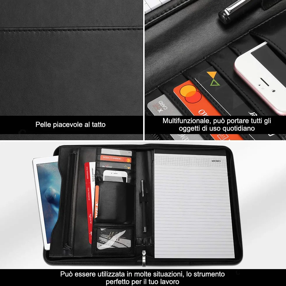 LOETAD Cartella Portadocumenti A4 Pelle Portablocchi Organizer per Intervista Viaggi Riunioni