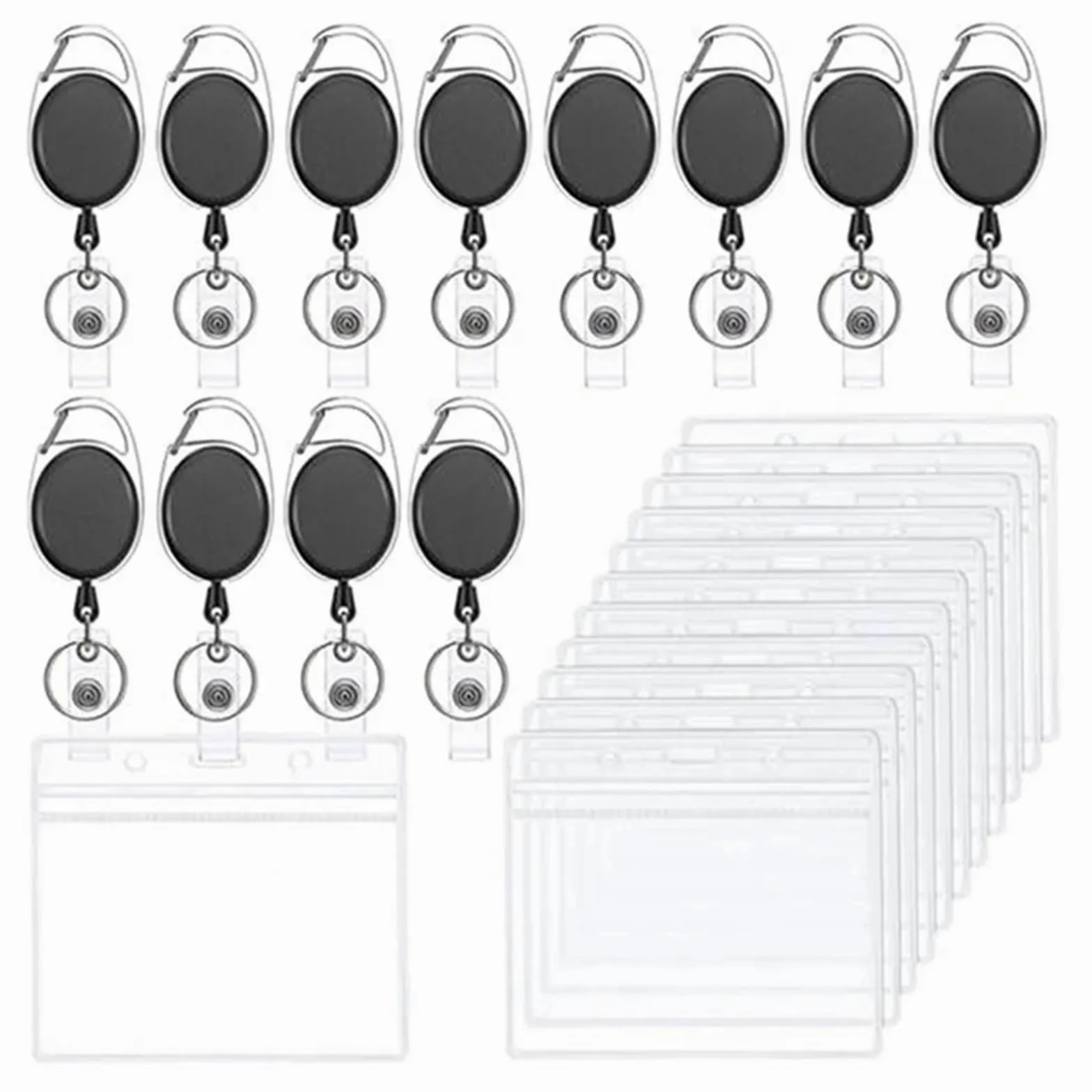 Porta badge, 24 pezzi, porta badge in plastica con clip retrattile, resistente, trasparente, porta carte d'identità per studenti, carte di credito
