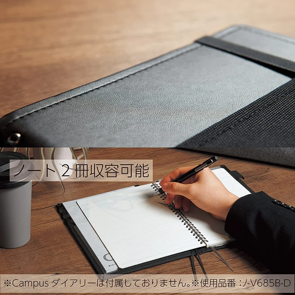 Kokuyo Co., Ltd. Taccuino con anelli sistemici, formato A5, in pelle, colore blu navy, a righe, 50 fogli, Bruno -V685B-DB