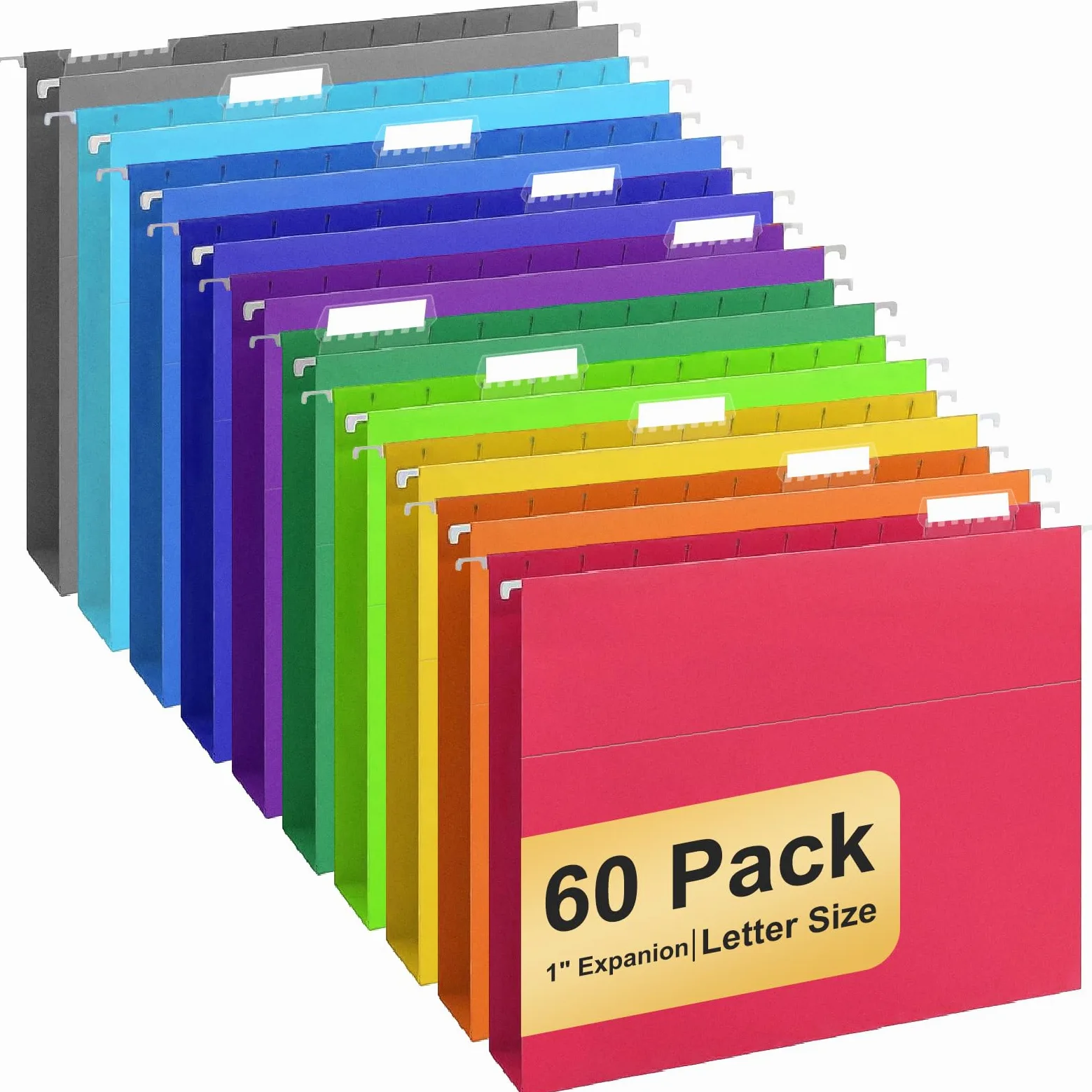 Cartelle appese, confezione da 60 cartelle da appendere formato lettera, con linguette, per rimanere organizzati per la casa e l'ufficio, documenti e carta, 10 colori