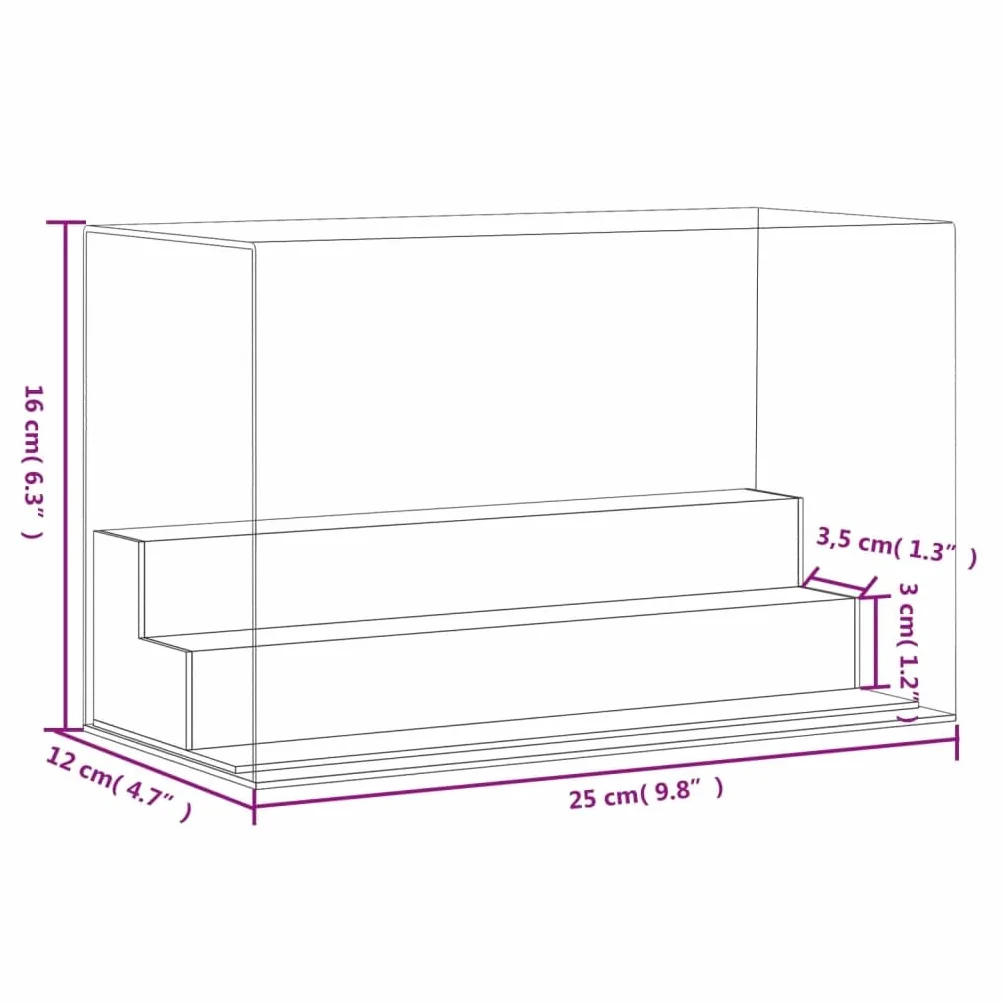 Vetrina in acrilico, 25 x 12 x 16 cm, trasparente, con 3 gradini, per oggetti da collezione e personaggi