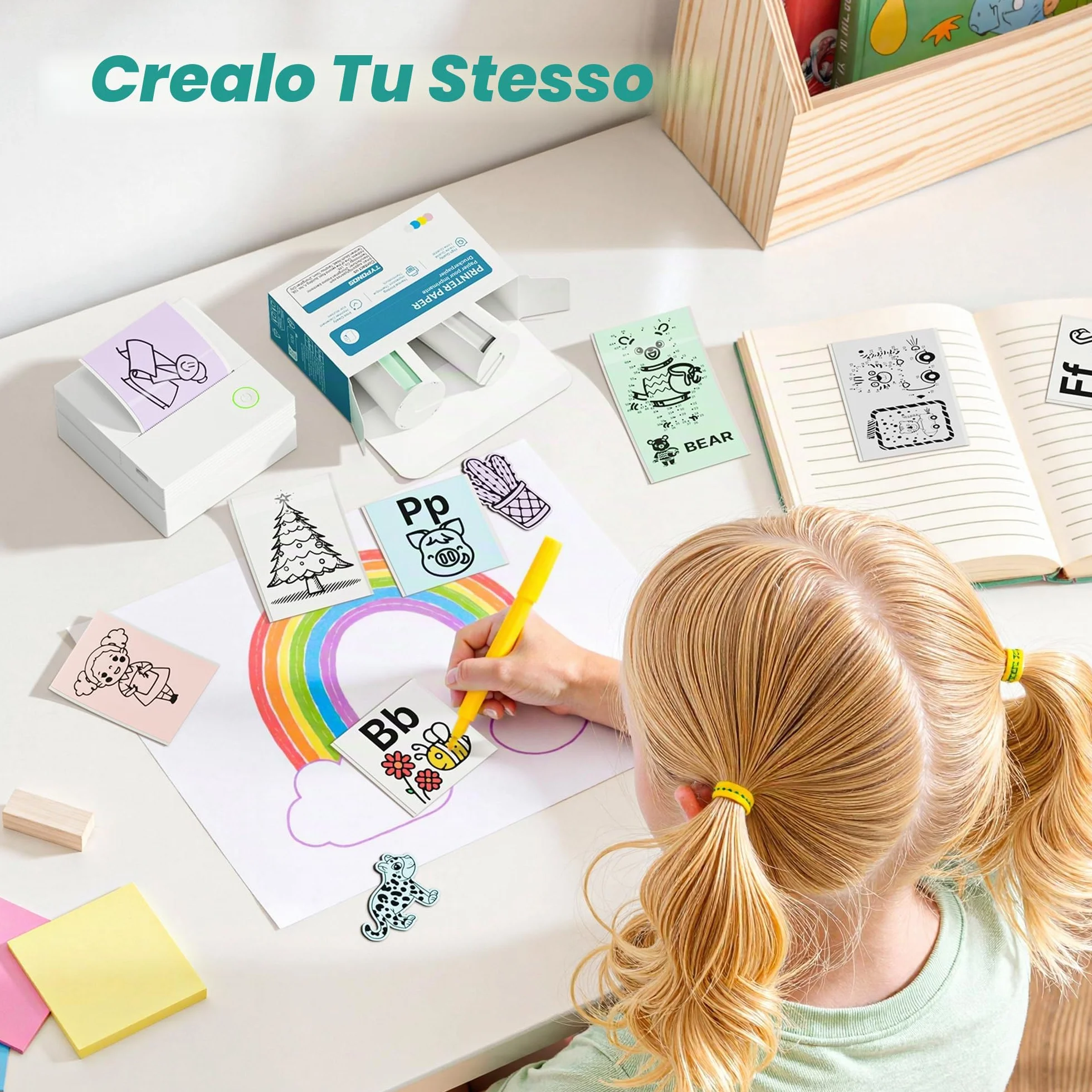 PM290 Mini stampante per smartphone, stampante termica Bluetooth, mini con 3 rotoli di carta, mini stampante per appunti di studio, diari, regali fai da te, scuola, ufficio, bianco, 1