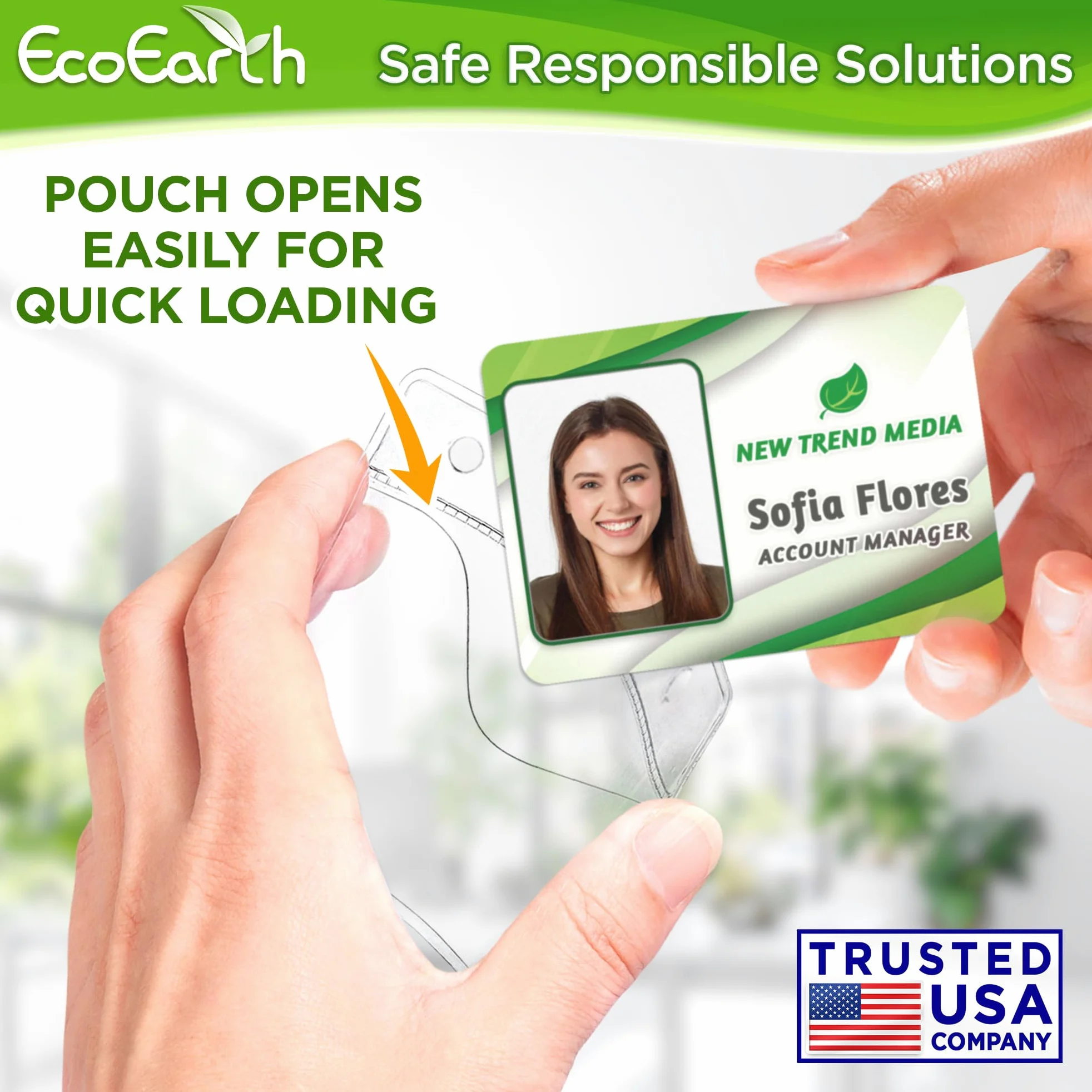EcoEarth Porta badge orizzontale senza cerniera (trasparente, 8,9 x 5,6 cm, confezione da 250 pezzi), custodia in plastica a caricamento rapido, custodie per etichette