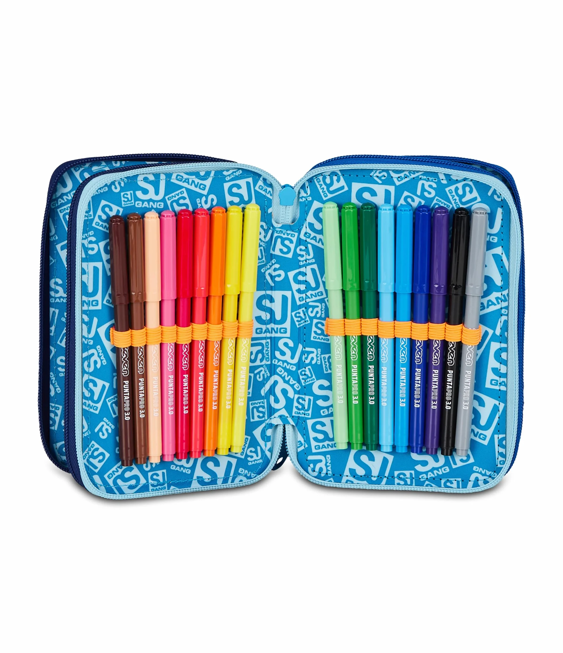 SJ GANG STYLE JAM GANG Astuccio Scuola 3 Zip SPACE LED BOY, Blu, Triplo Scomparto, 45 pezzi, Set cancelleria incluso, Pratica chiusura con zip, Scuola elementare, Bambino