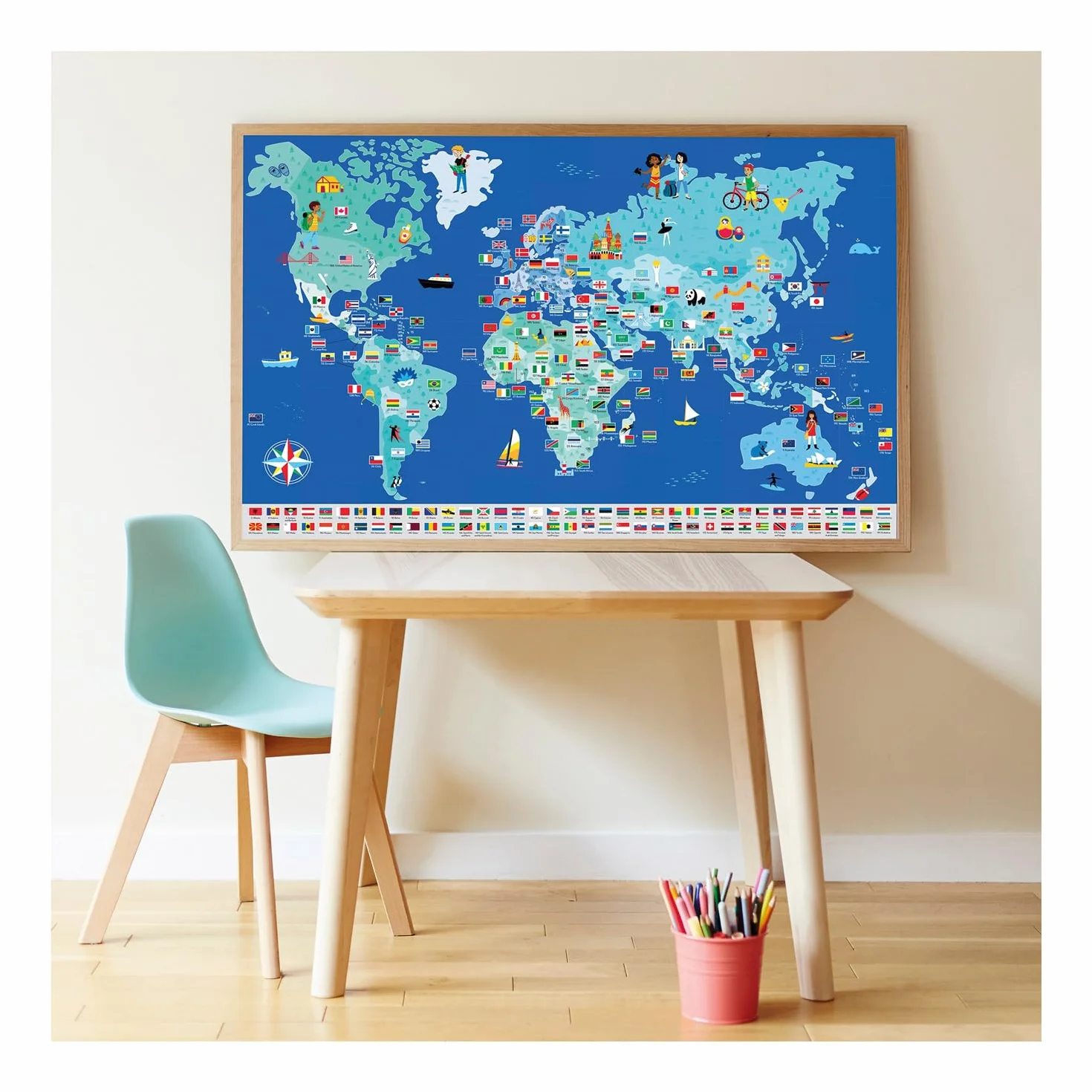 Poster interattivo con Adesivi Bandiere del Mondo 68 x 100 cm per Bambini 7+