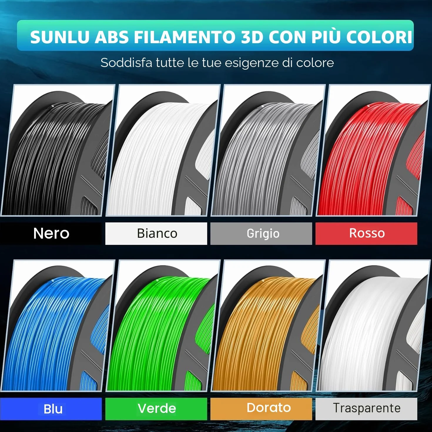 SUNLU ABS Filamento 1,75mm Resistente alle alte Temperature Stampante 3D Bobina 1 kg Nero
