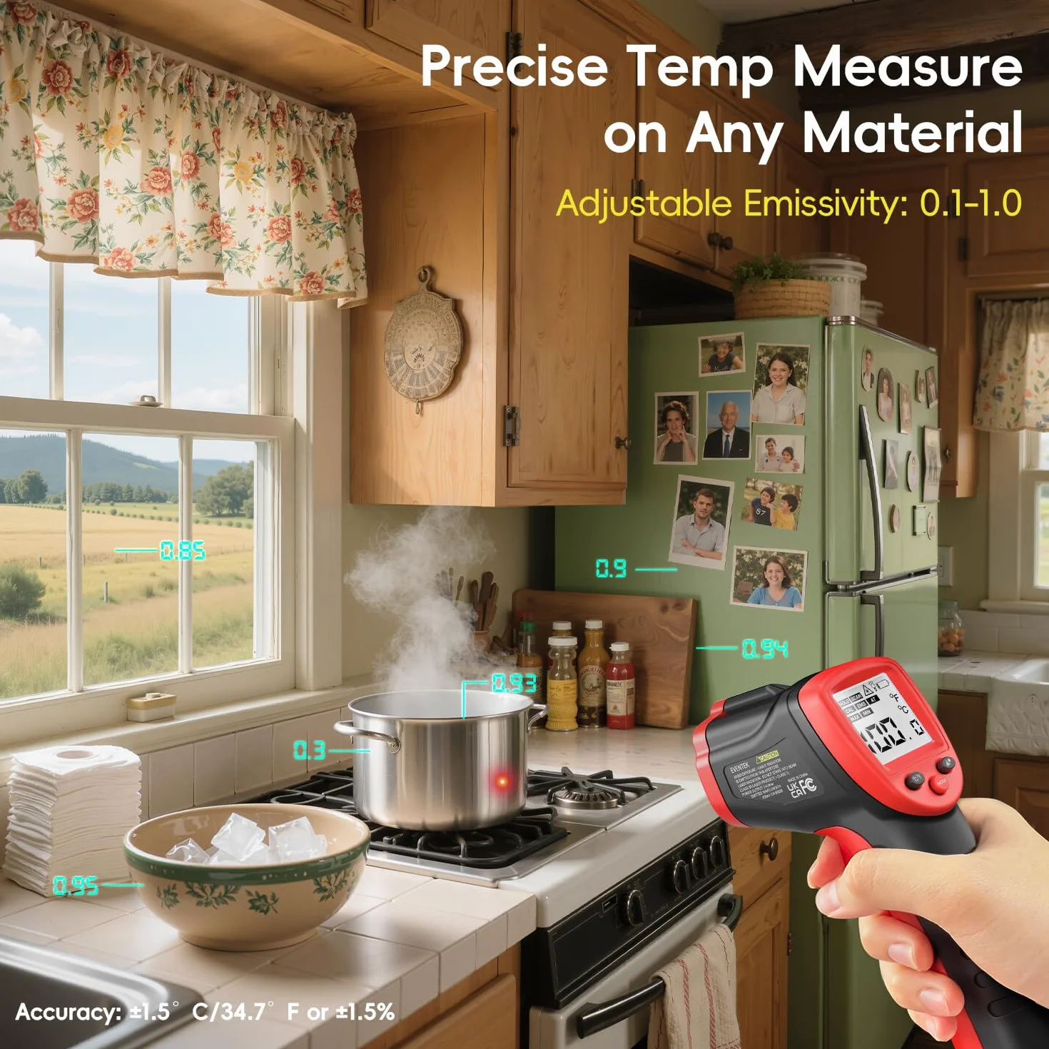 Eventek Termometro Infrarossi -50°C ~ 600°C Senza Contatto Laser Emissività Regolabile per Cucina Forno Pizza