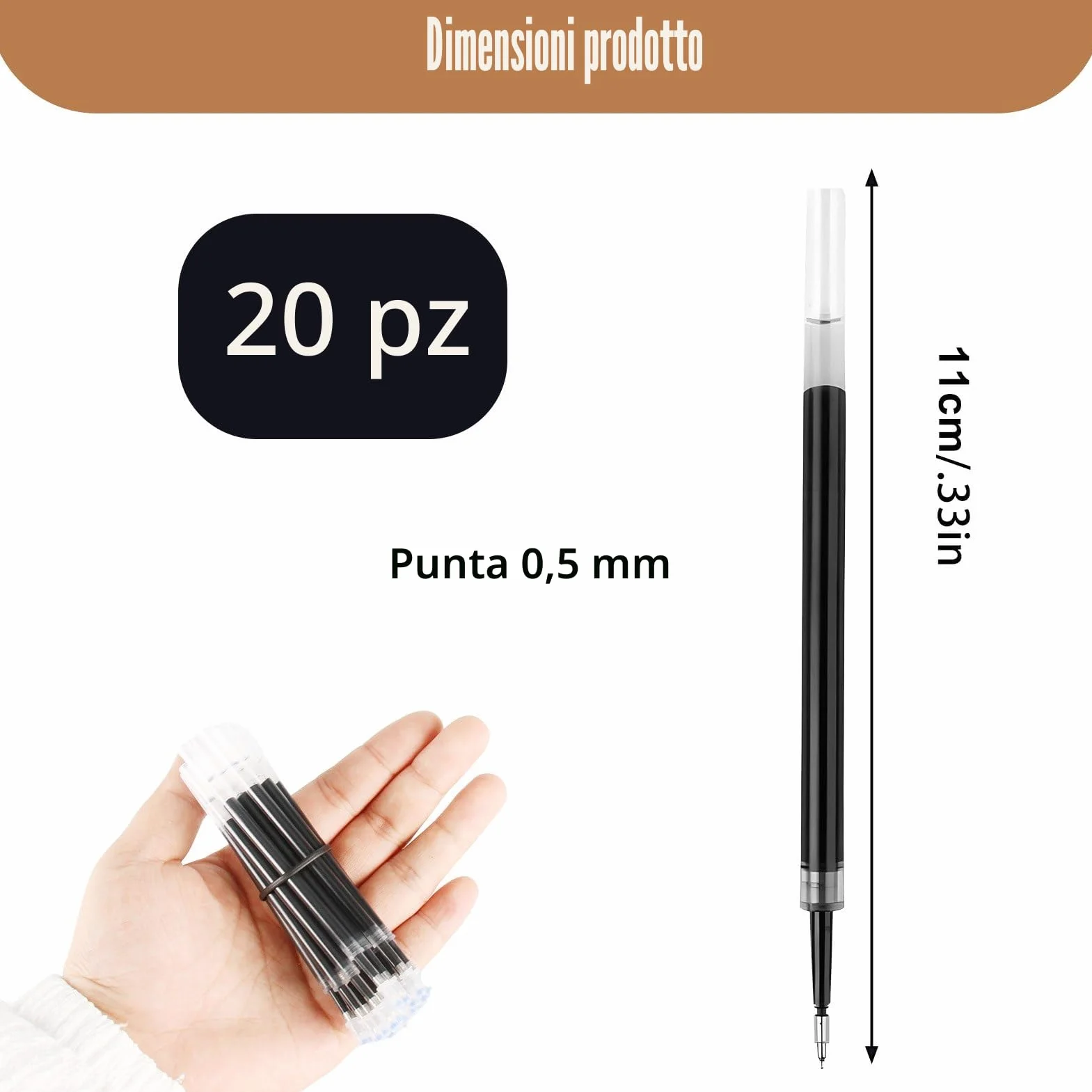Ricariche inchiostro gel nero 0,5 mm spessore 11 cm compatibili penne a sfera a pressione