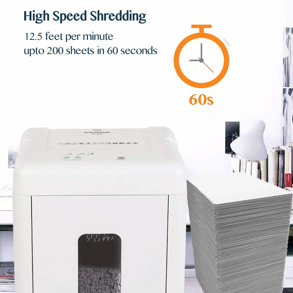 WOLVERINE SD9520 Distruggidocumenti alta sicurezza P5 15 fogli, super micro-taglio per carta pesante, CD, lama in manganese ultra-silenziosa (bianco)