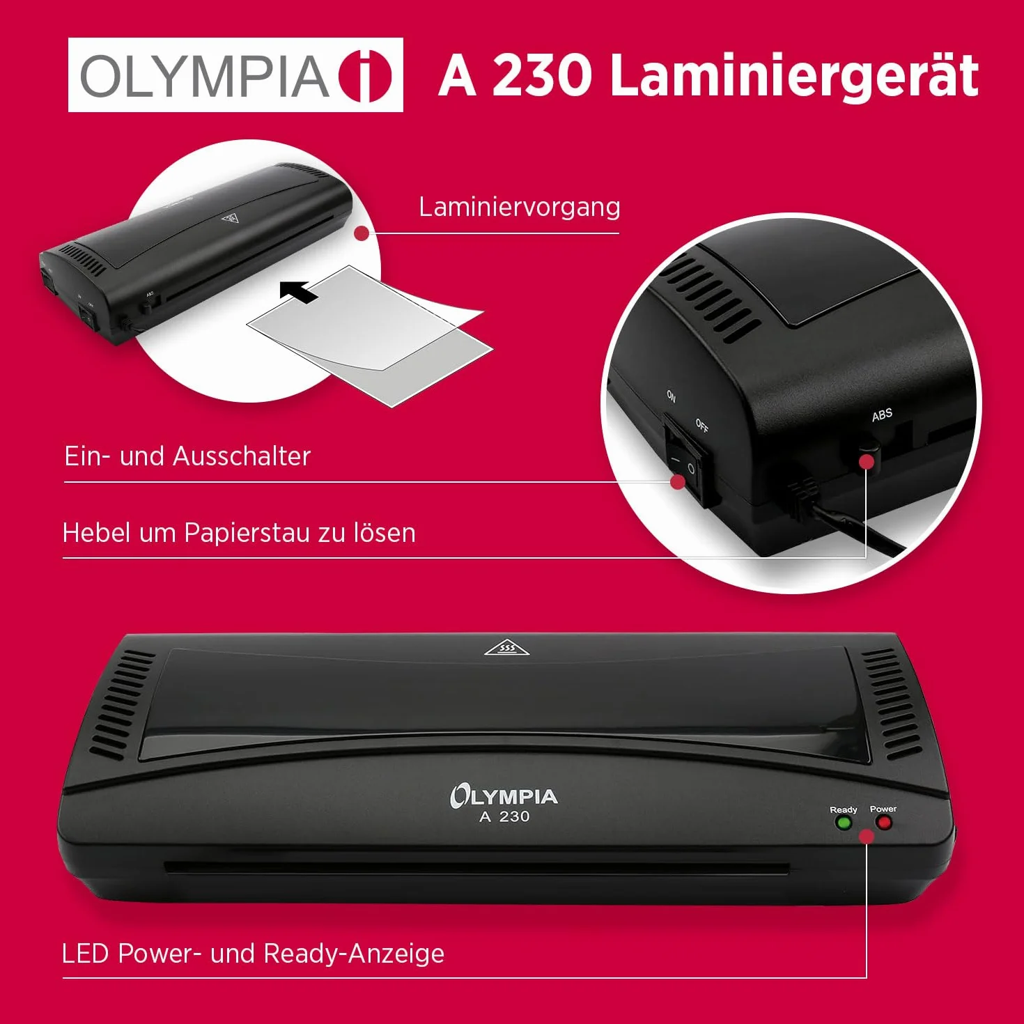 Olympia A 230, set di plastificazione 4 in 1 per A4, 75-125 micron, nero, 3113