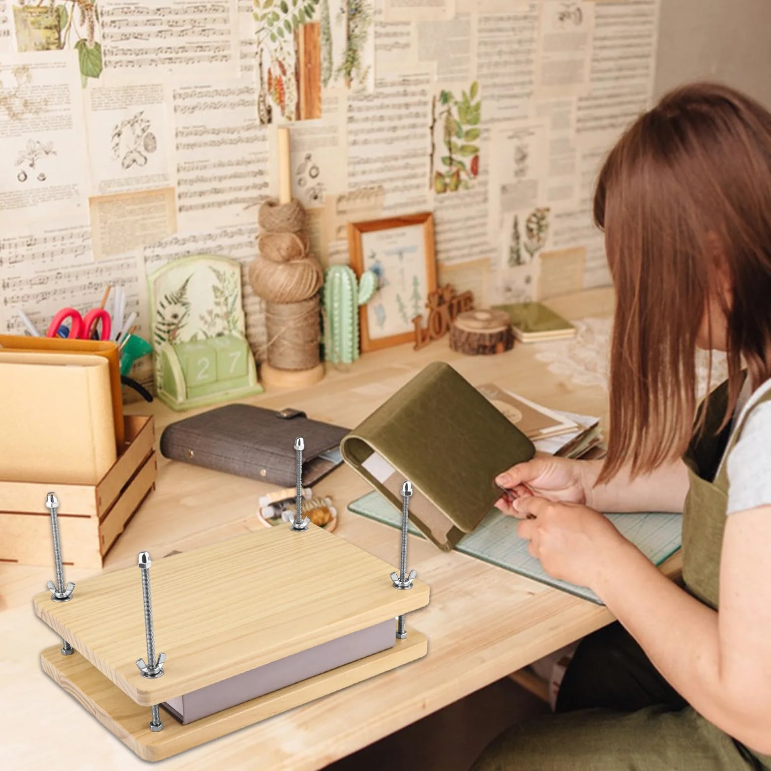 Pressa Per Libri In Legno, 30x20cm Strumento Di Rilegatura Manuale Multifunzionale Resistente Accessori Forniture Per Rilegatura Per Casa Scuola Ufficio Fai Da Te