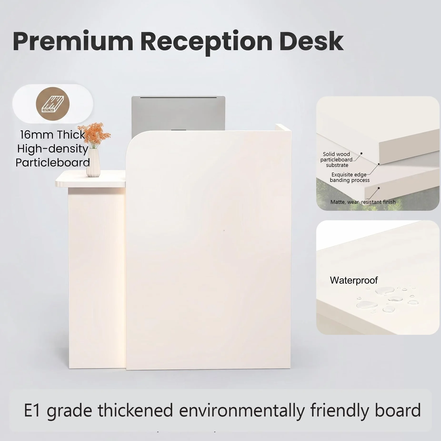 Banco Reception Piccola Moderno con LED, Bancone Reception per Negozio con Cassetti a Chiave, Bancone Cassa in Legno, per Spazi Commerciali Compatti (60X45X100CM)