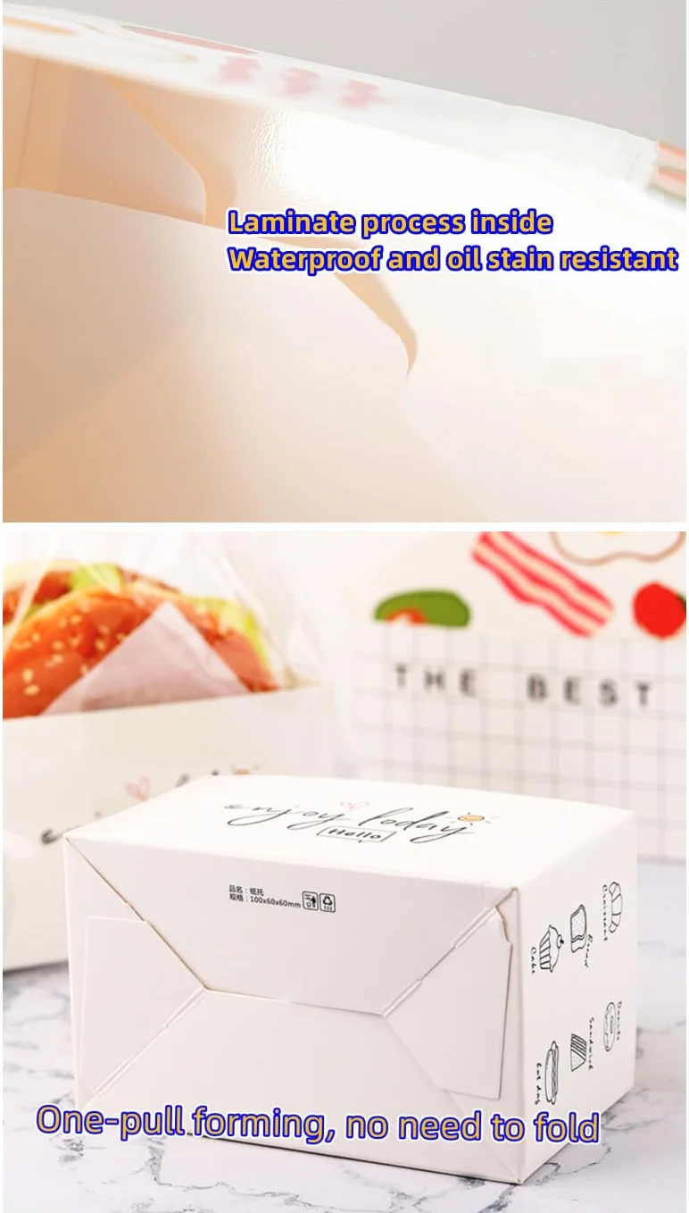 Confezione da 50 contenitori di carta da asporto, mini scatole per hamburger, scatole per sandwich con 50 fogli di carta oleata