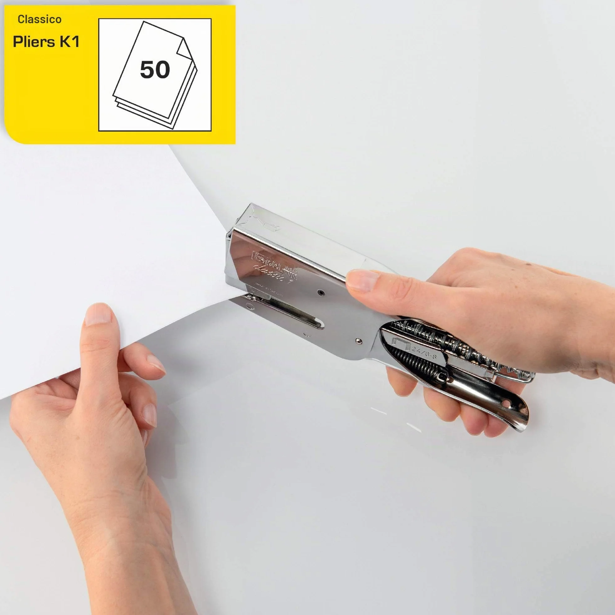 Rapid Classic K1+ Cucitrice a pinza per punti n.24, Pinzatrice compatibile con graffette n.24-6 & 24-8+, Incudine regolabile, Caricamento posteriore, Certificata ClimatePartner, Cromato