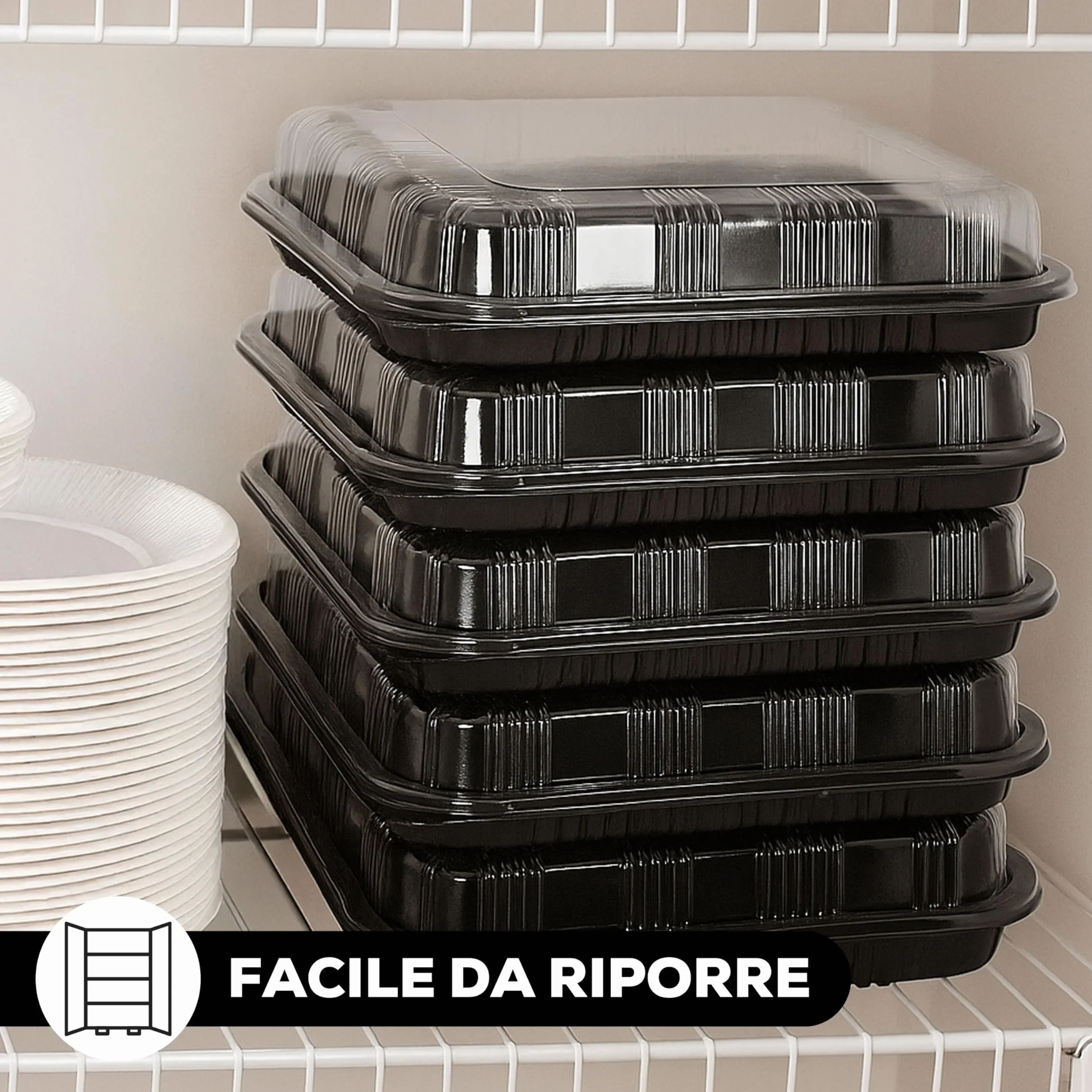 Vassoi per Buffet Ermetici con Coperchi Trasparenti 39x29x7,5 cm Confezione da 25