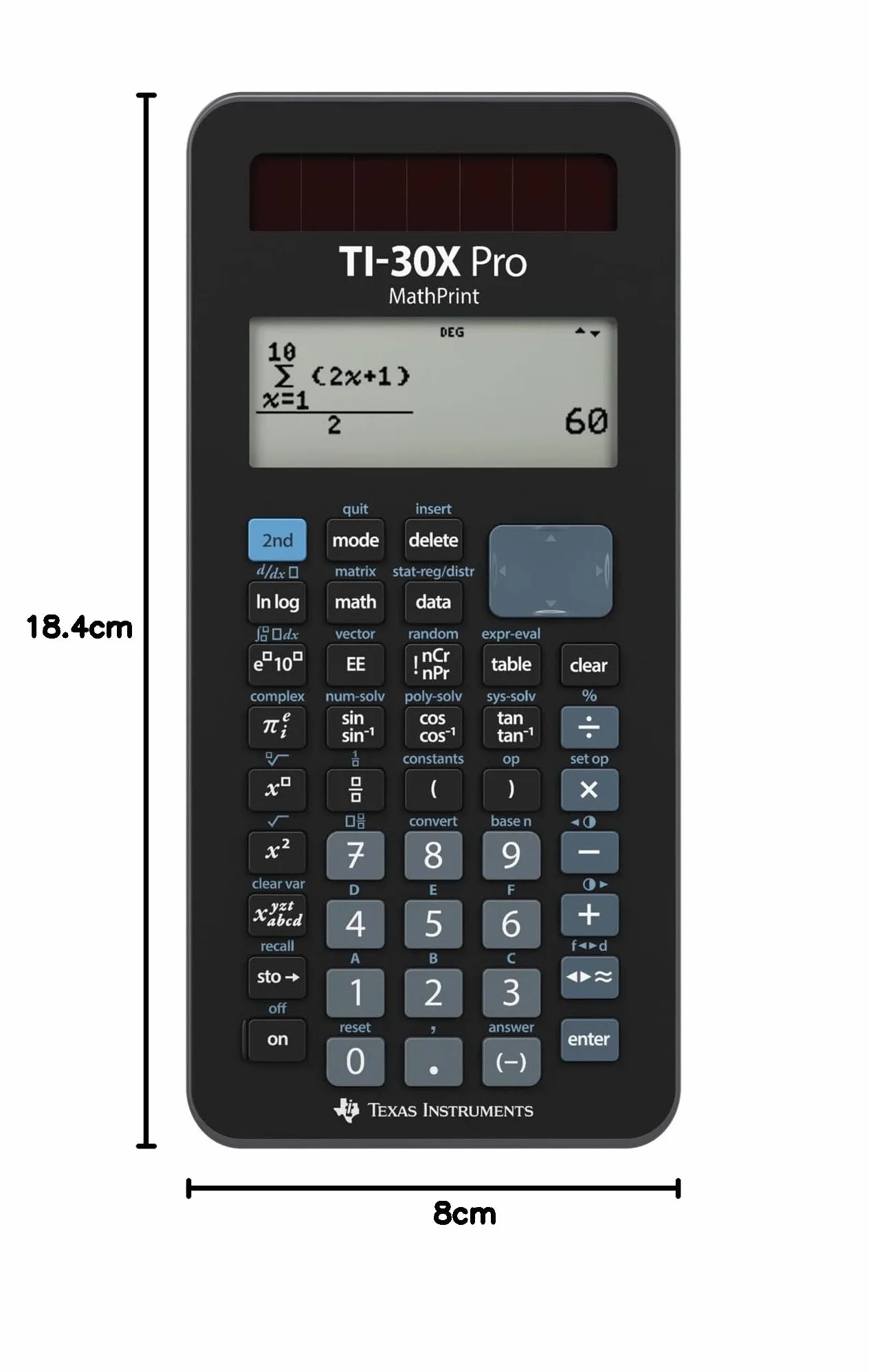 TEXAS INSTRUMENTS TI-30X Pro Mathprint - Calcolatrice scolastica (display ad alta risoluzione a 4 righe, funzionamento solare e a batteria) nero