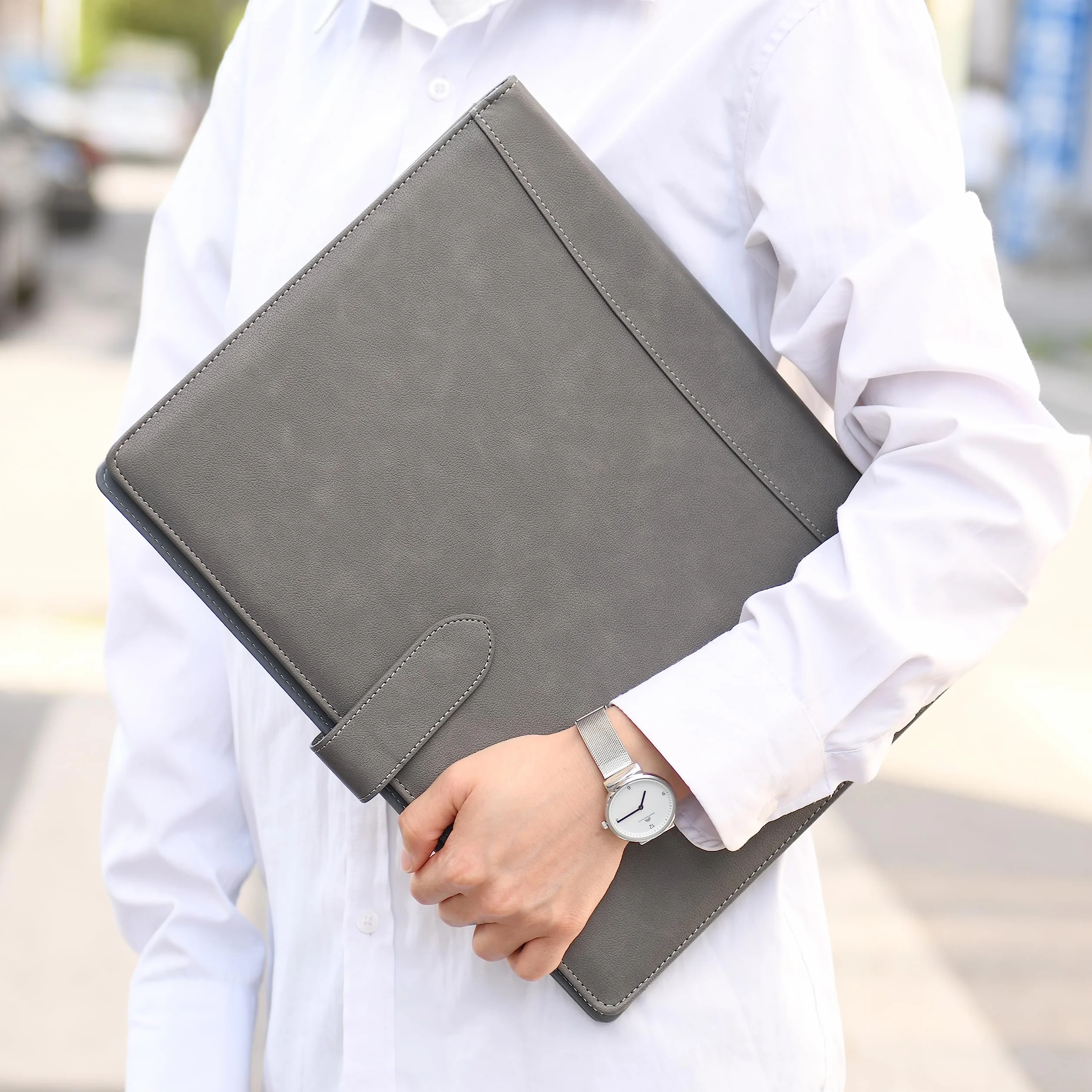 Wason Portadocumenti PU A4 Cartella Tasche Padfolio Custodia con Portablocco Rimovibile Grigio