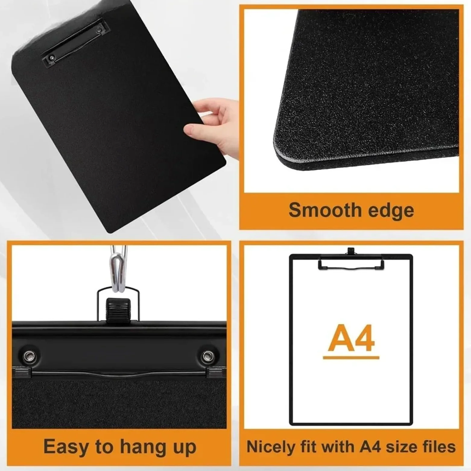 Cartellina Rigida Con Pinza Portablocco nero formato A4 con portapenne. Portablocco nero con piccole clip.