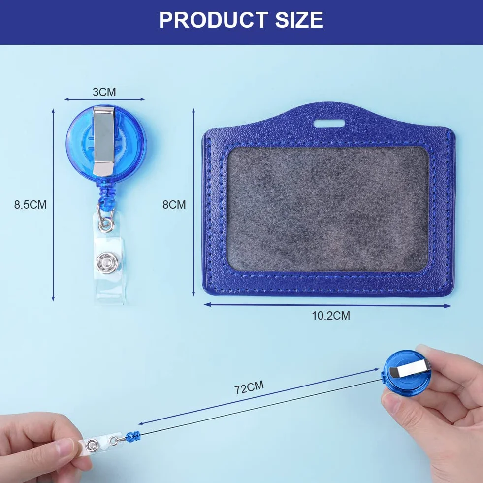 Vicloon Porta Badge, 2pcs Porta Badge Identificativo, PU Colorato Orizzontale Retrattile in Pelle con Clip per Ufficio, Carta Identità, Pass Bus (Azzurro & Blu Scuro)