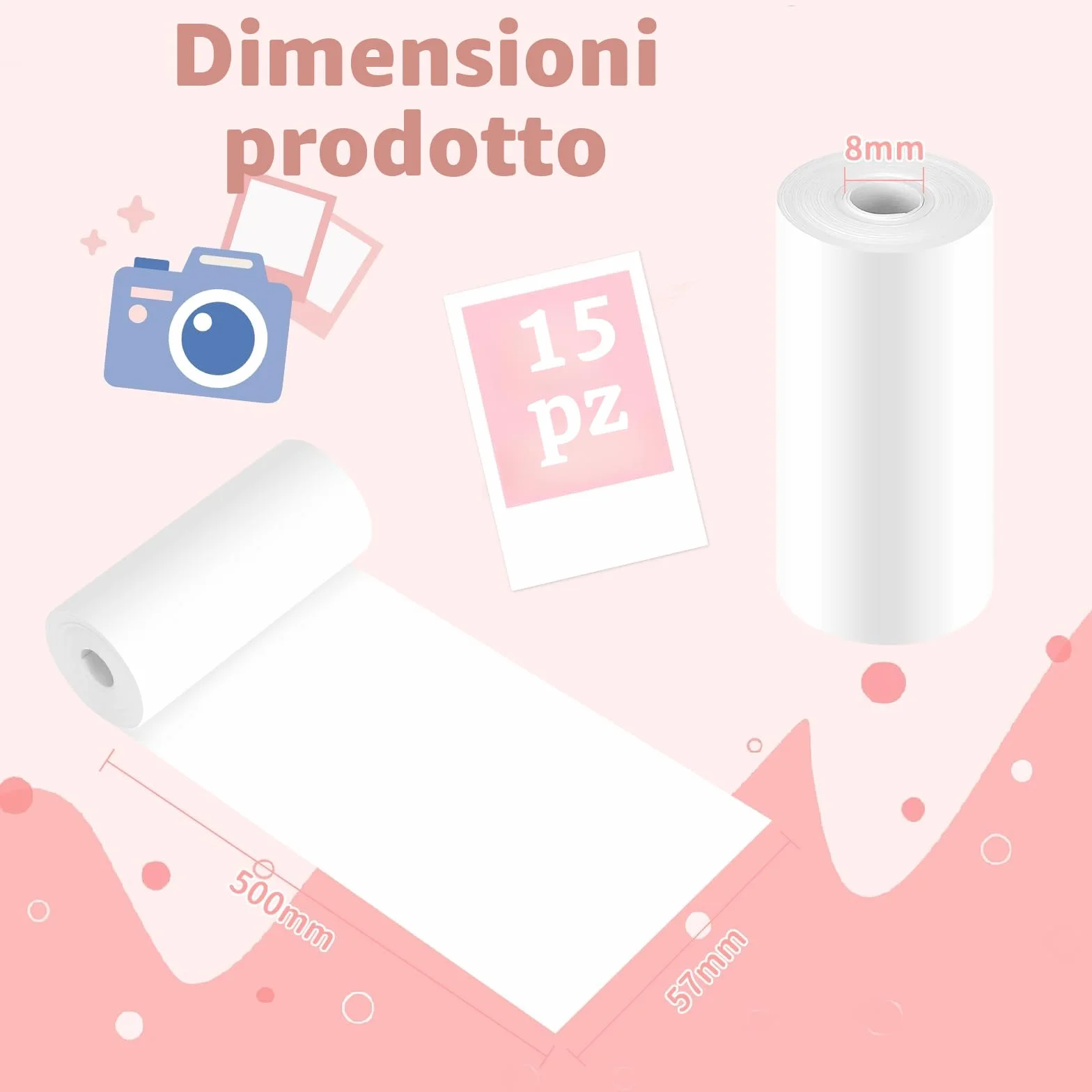 Carta Termica per Bambini Macchine Fotografica Istantanee 15 Rotoli 57mm x 500mm per Stampante Termica