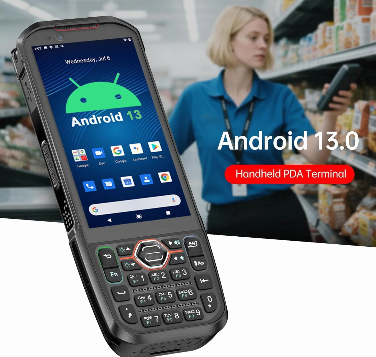 2025 Android13 PDA, scanner di codici a barre da 6 GB+64 GB con tastiera, dotato di scanner di codici QR 1D 2D, supporto hot-swap, BT, WiFi, 4G LTE, NFC, raccoglitore dati di codici a barre