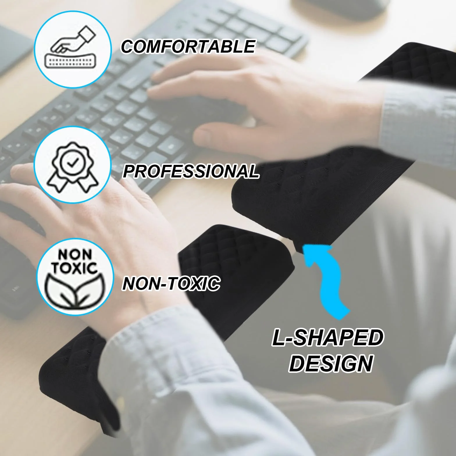 2 Pz Gomitiere a Forma di L per Scrivania, Memory Foam Poggiapolsi e Gomiti a Forma di L per Scrivania Ufficio Casa Supporto Comodo Polso