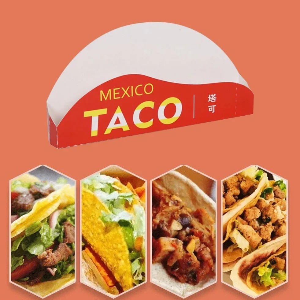 Carta Taco Scatola USA E Getta Asporto Scatola di Imballaggio Contenitore per Patate Fritte Vassoio di Cibo per Ristorante Messicano