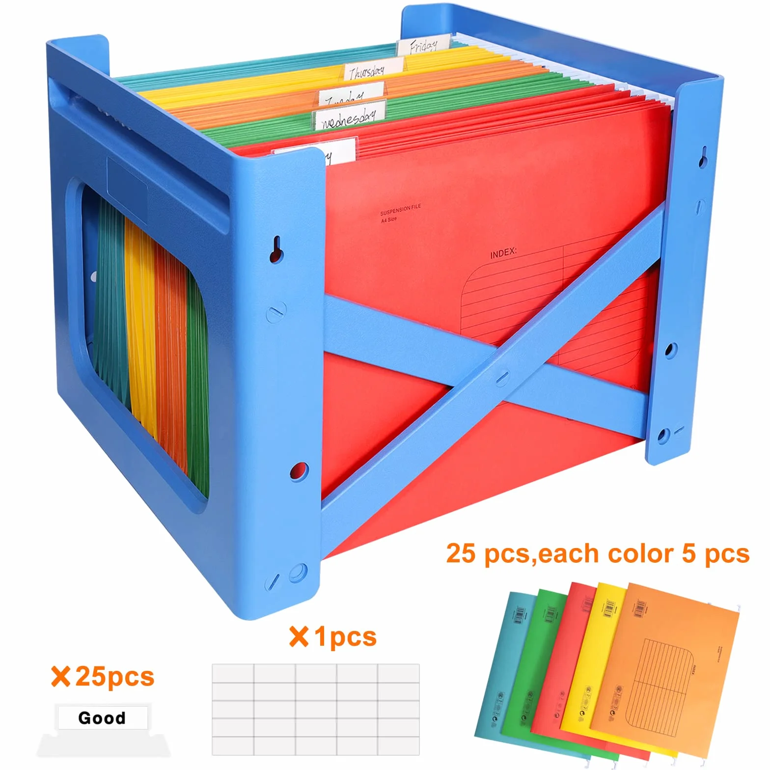 25 Pezzi Cartelle Sospese A4, Cartelline da Appendere in Cartone con Linguette e Inserti per Schedario(Colore Misto)