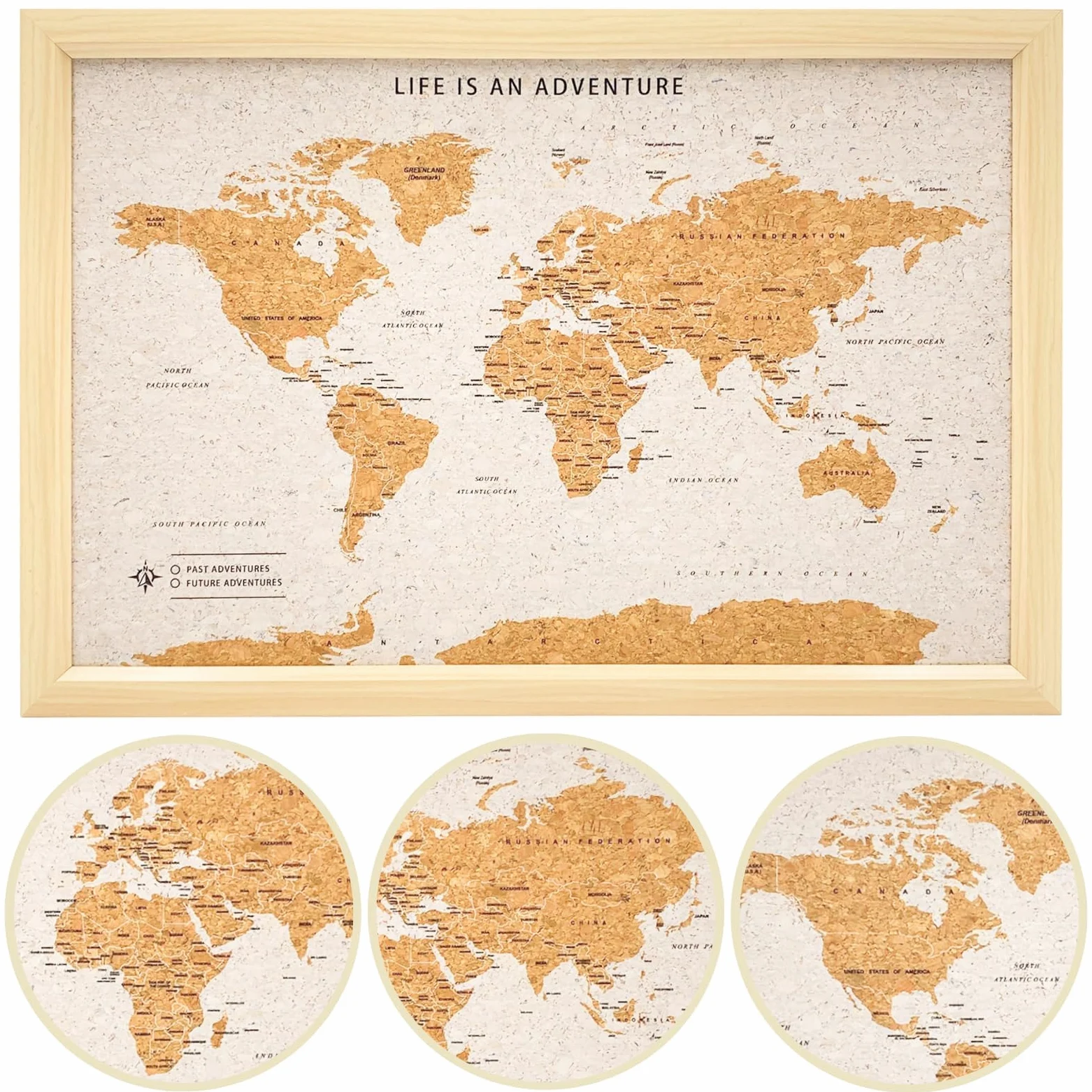 Splosh Medium World Maps. Pin Board Wooden Map. Travel Map Cork Board Map Pin Board. Wooden Board World Map, Corkboard Map Travel Gift, World Map Pin Board. (White)