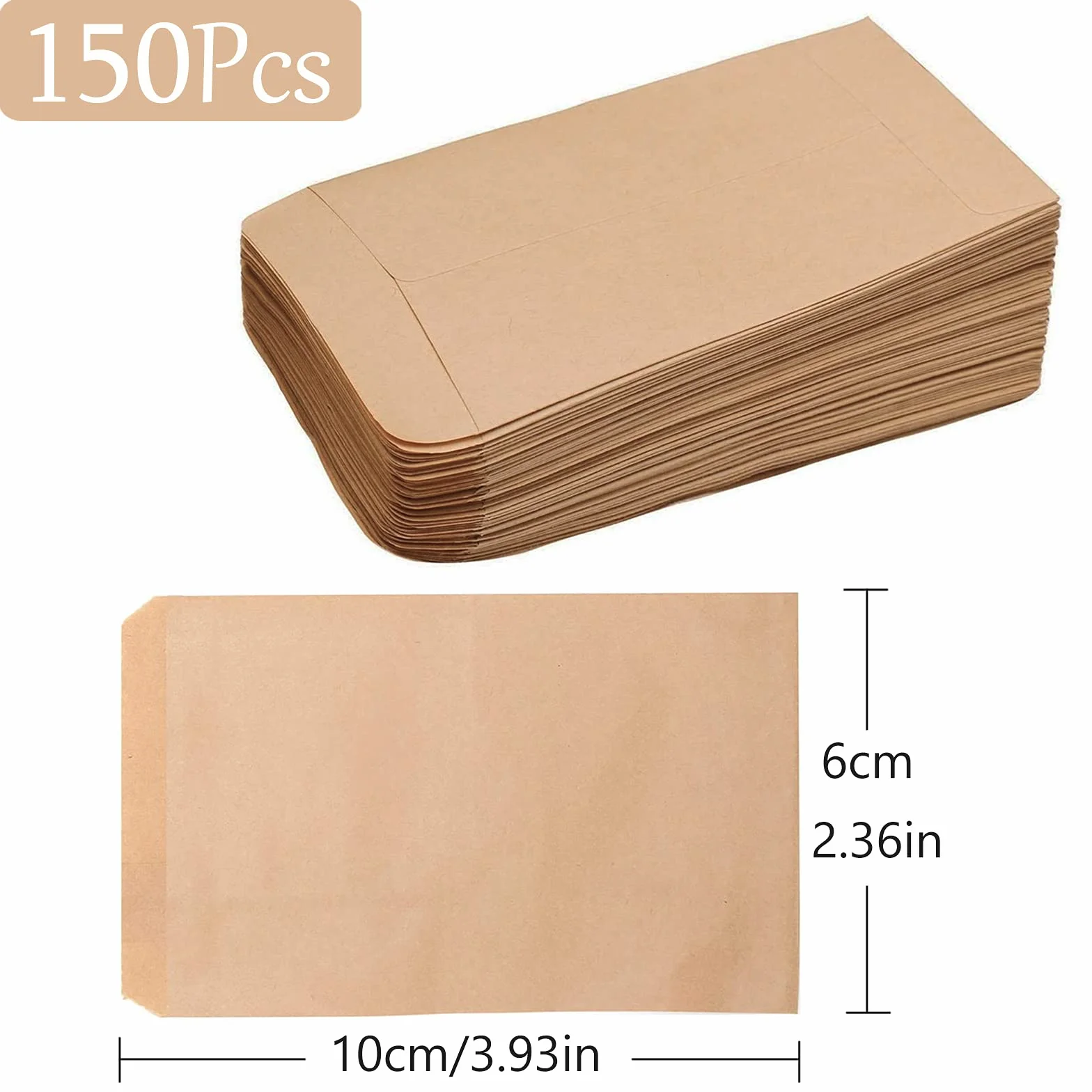 VEGCOO 150 Pezzi Mini Sacchetto di Carta Kraft 10x6 cm Buste Marroni per Monete Semi Gioielli Caramelle