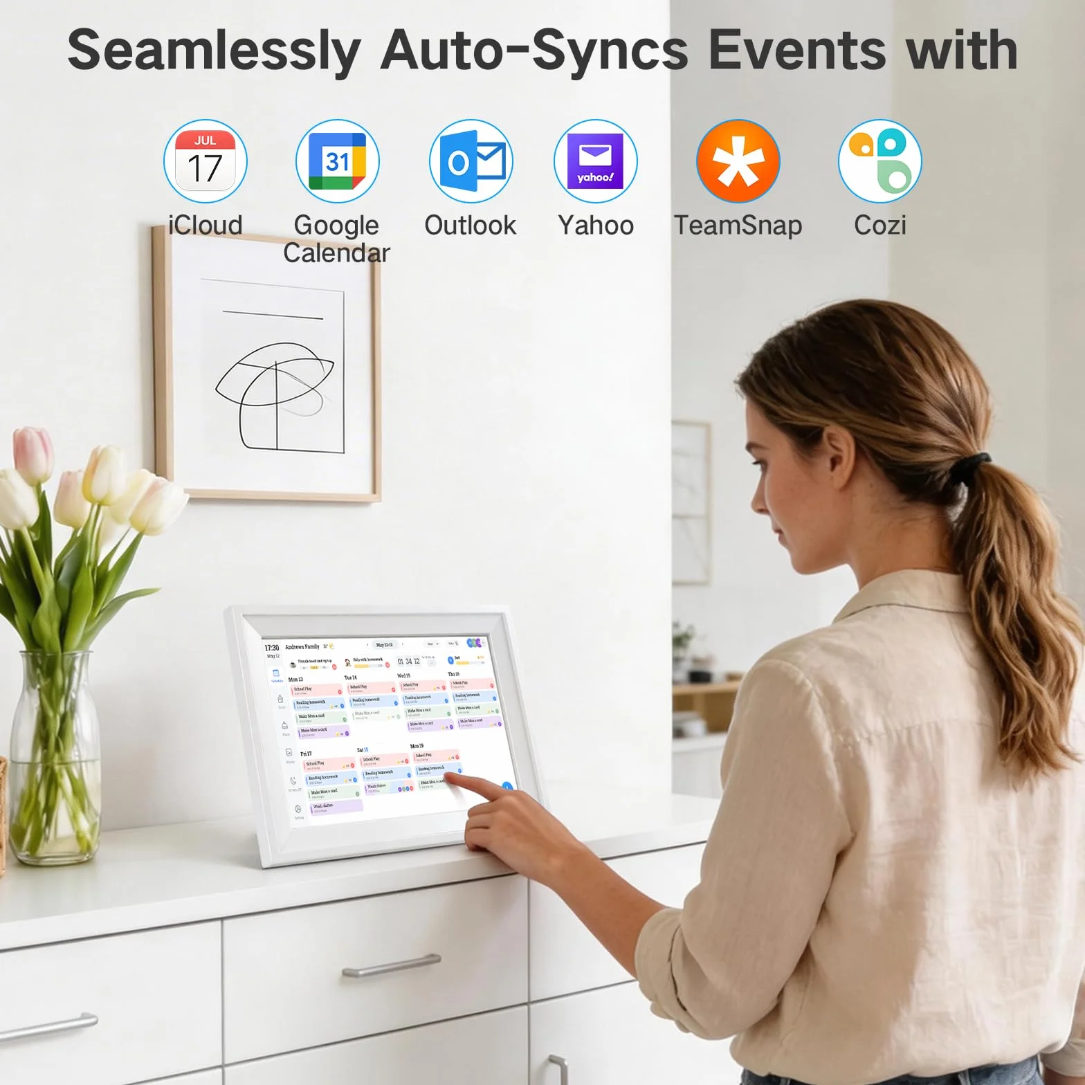 Calendario Digitale WiFi 10,1" Smart – Organizzatore Famiglia Con Controllo App, Touchscreen Interattivo, Pianificatore Attività & Pasti, Cornice Foto, Premi, Agenda 2026