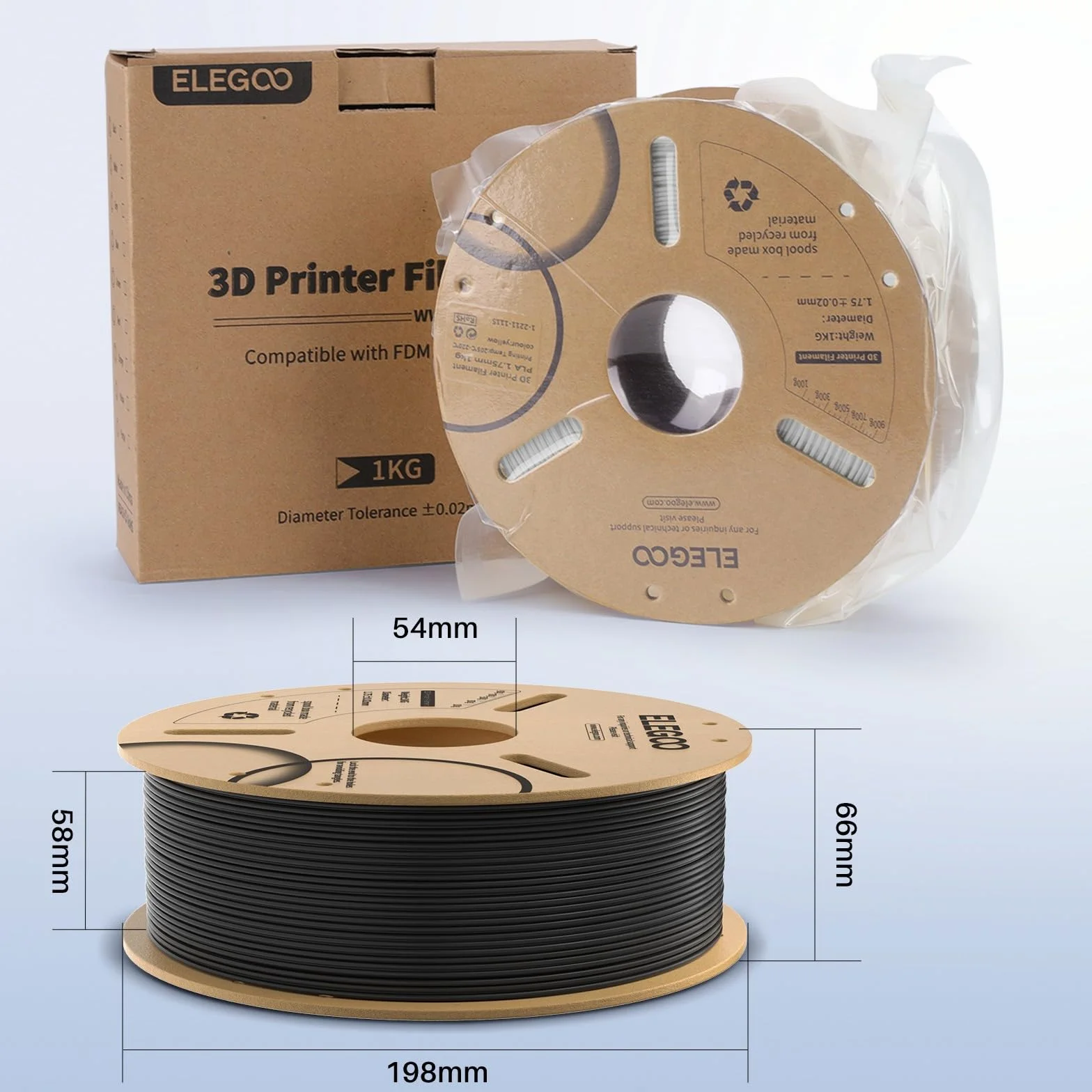 ELEGOO Filamento PLA+ 1.75mm Bianco 1KG, Precisione Dimensionale +/- 0.02mm