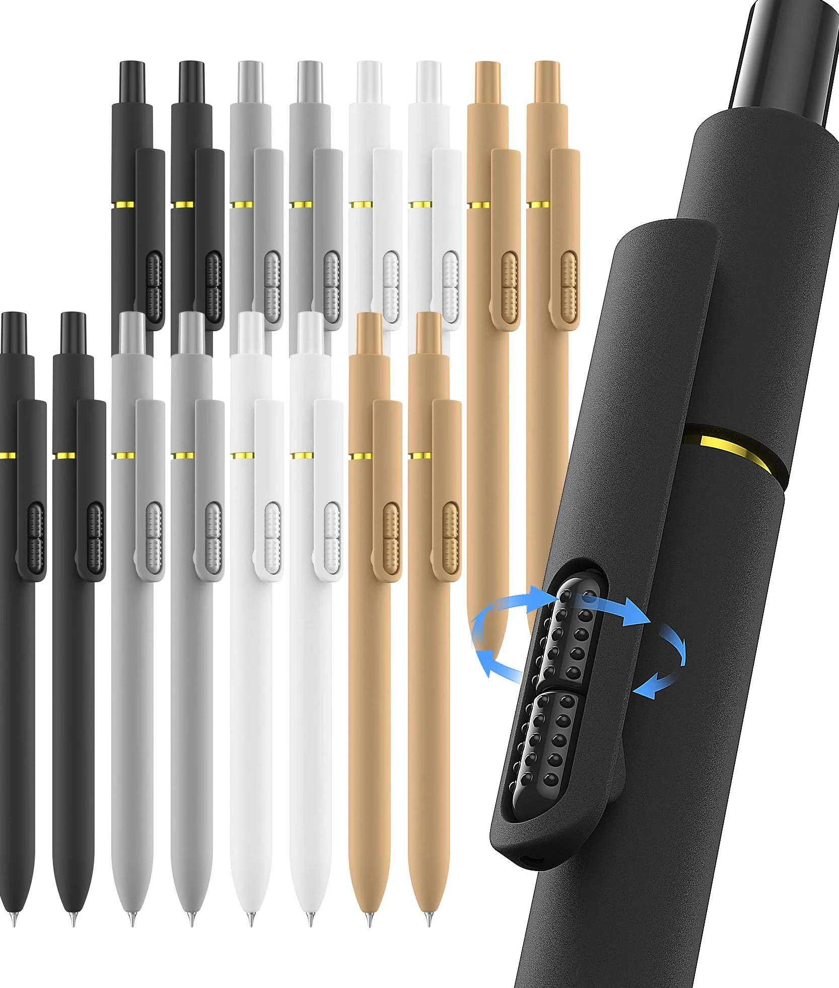 inkipen - Confezione da 16 penne gel, inchiostro nero, punta fine (0,5 mm), scrittura fluida ad asciugatura rapida, forniture per scuola e ufficio (nero, bianco)