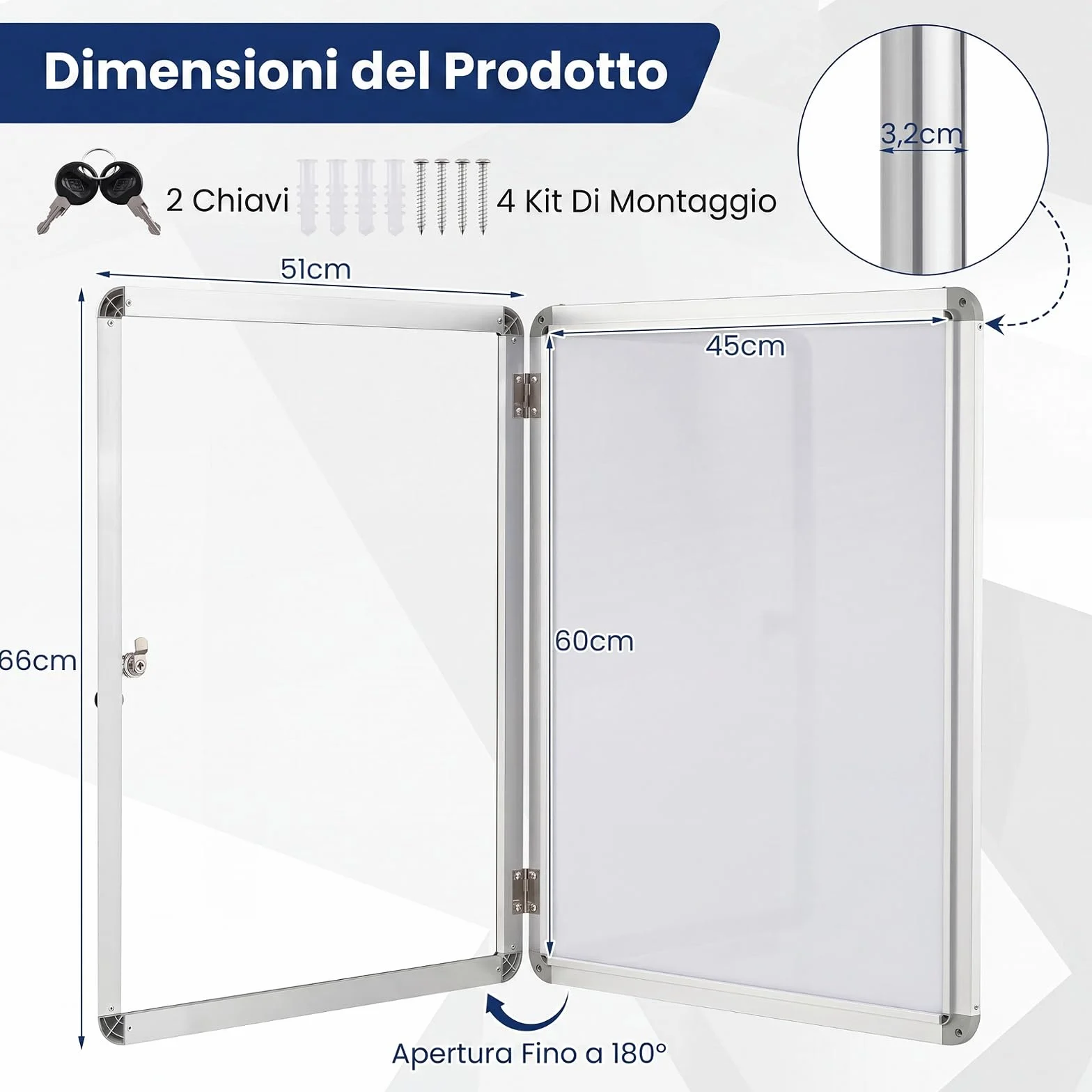 COSTWAY Bacheca Magnetica per Esterno, Bacheca da Parete con Lavagna, Pannello in PET Trasparente, Chiave e Telaio Leggero in Alluminio, per Ufficio, Condominio e Aziendale (Argento,66 x 51 cm)