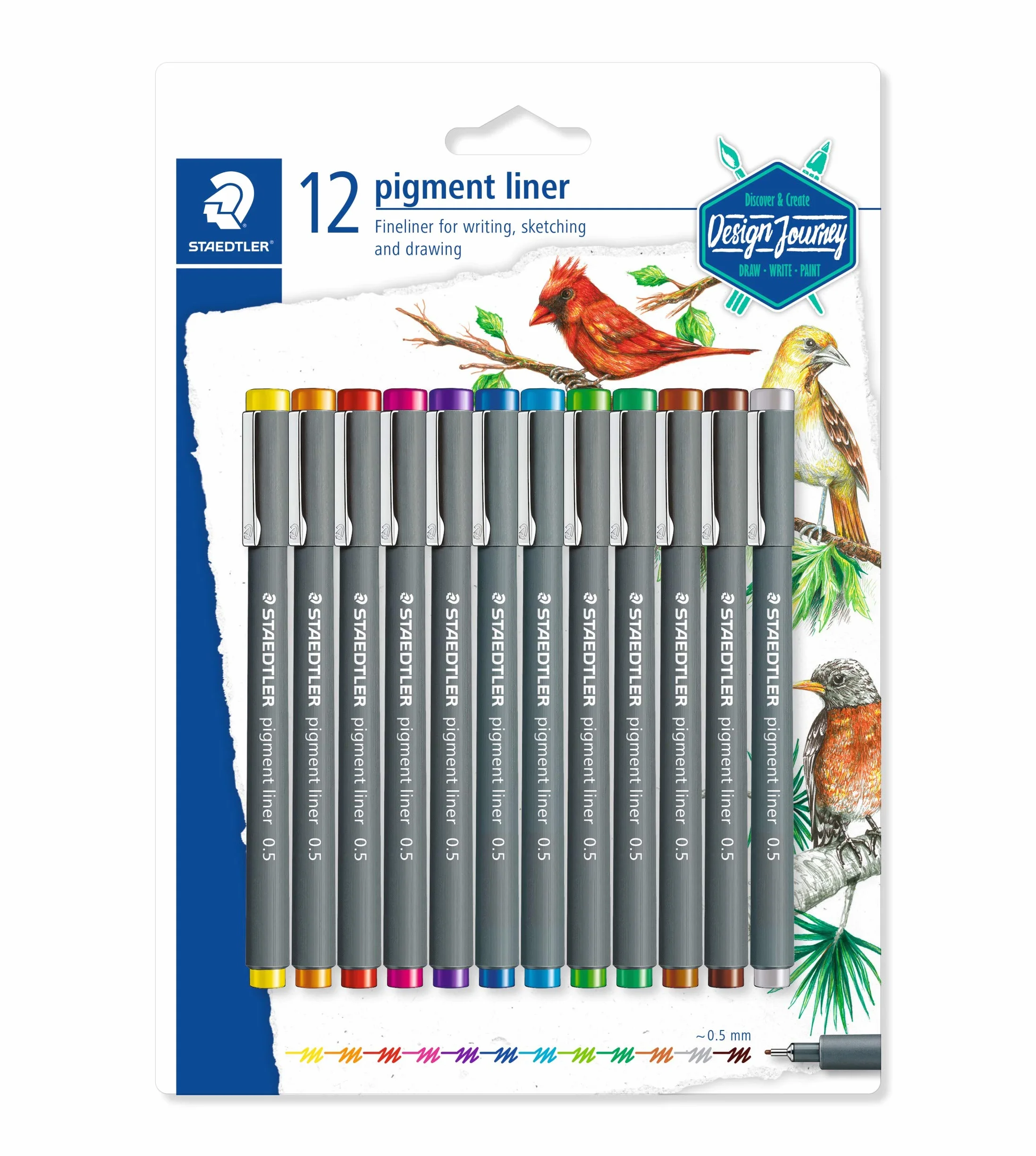 Staedtler Pigment Liner 12 Pezzi Penne Gel Colore Asciugatura Rapida Punta Fine