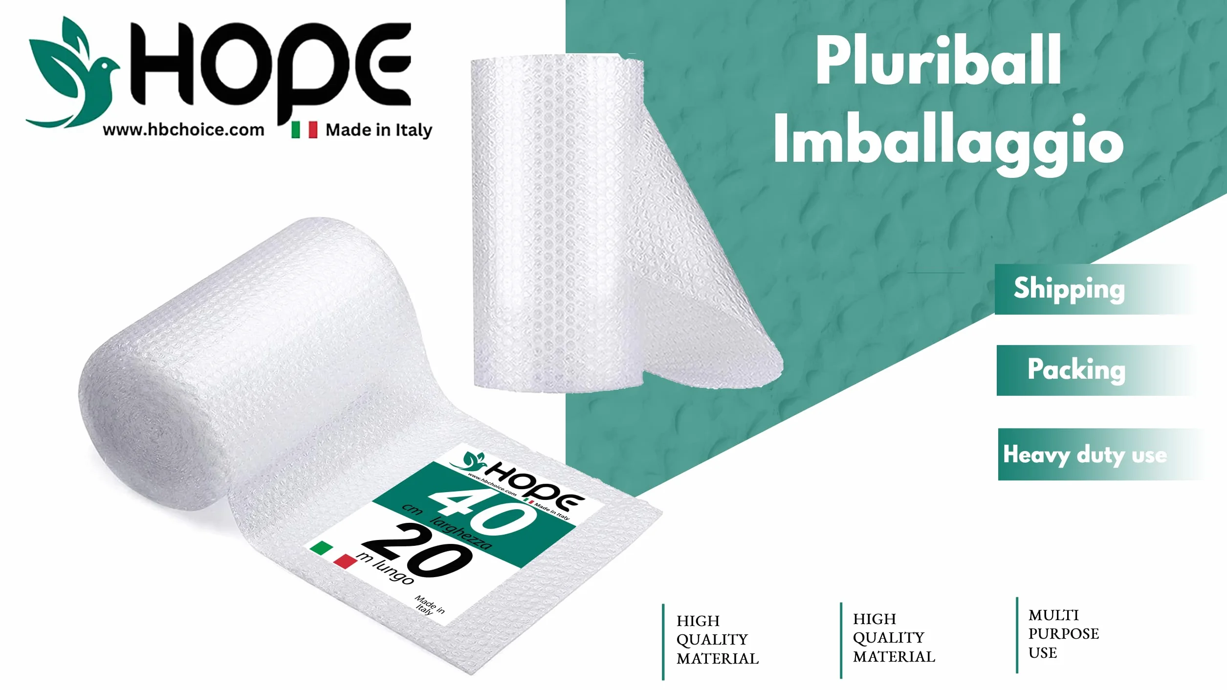 Hope Pluriball Imballaggio 40cm x 20m Carta Imballaggio per Spedizioni Trasloco 1 Rotolo