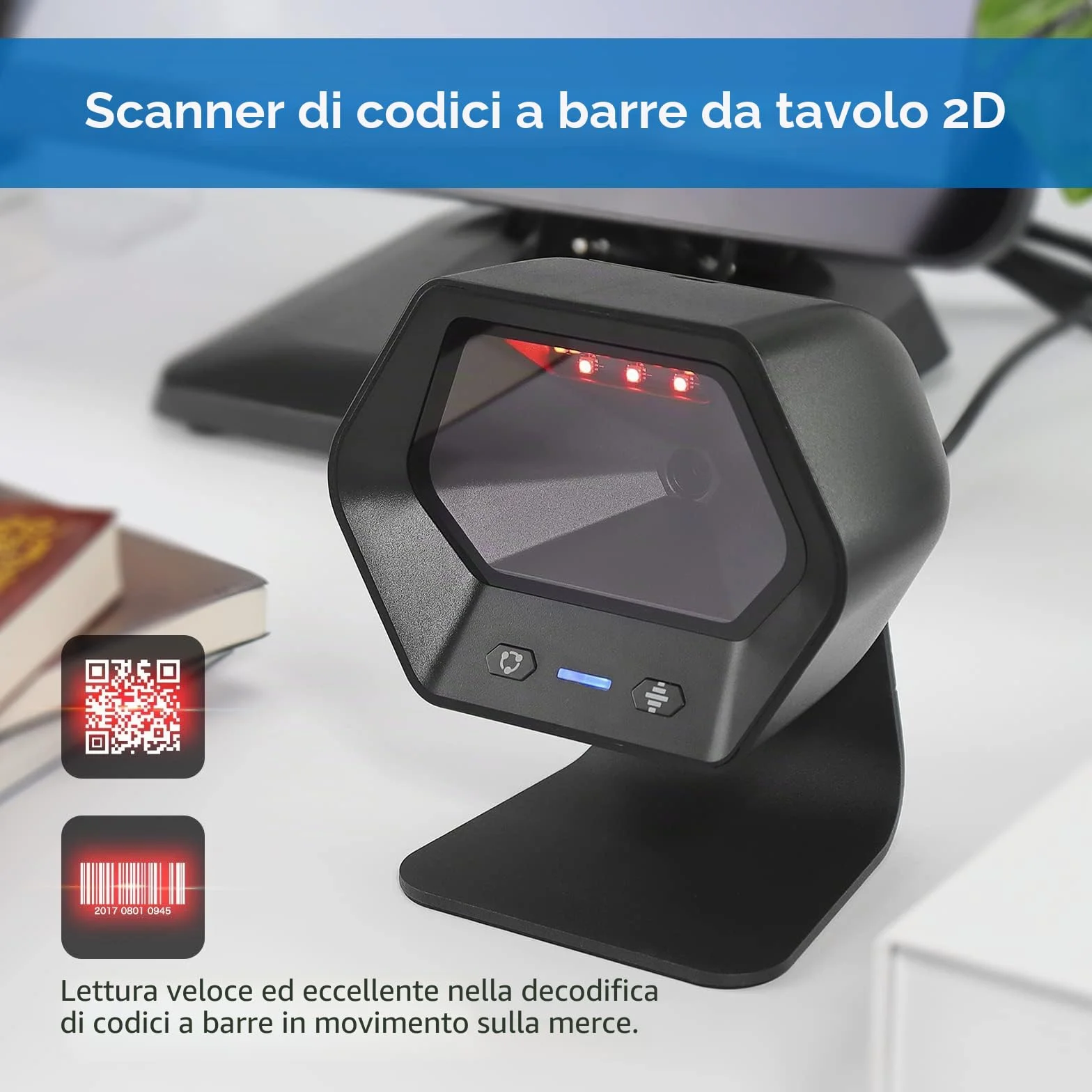 NETUM 1D 2D QR Scanner vivavoce USB Barcode Scanner Omnidirezionale Wired Lettore di codici a barre per Mobile Pagamento Computer Screen Scan Support PDF417, Securpharm Code(matrice dati) NT-2050