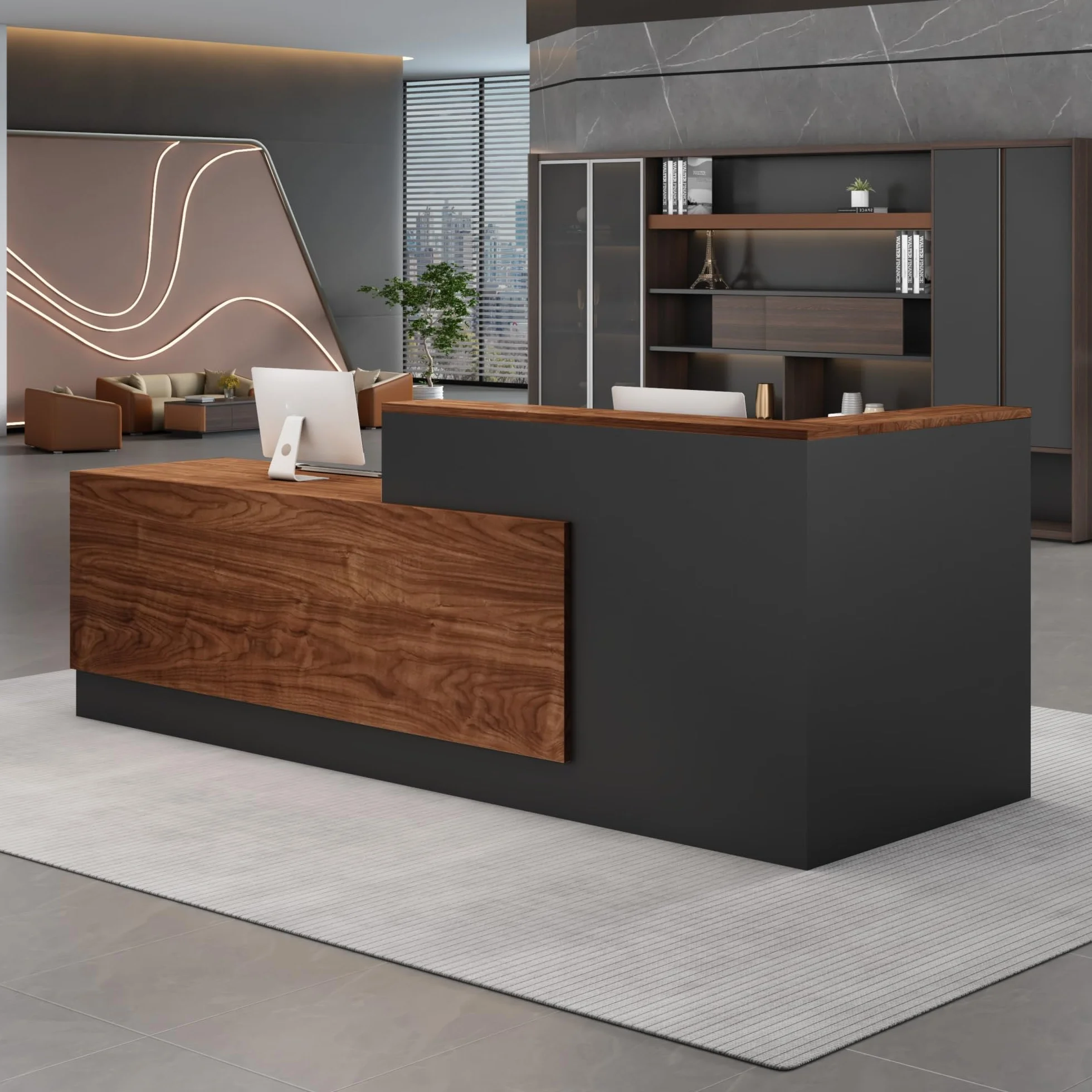 Bancone Reception Moderno per Estetica e Negozi – Banco Cassa Multifunzionale per Ufficio, Saloni, Registratori di Cassa o Reception (Senza Sedie)(Left C,200x60cm)
