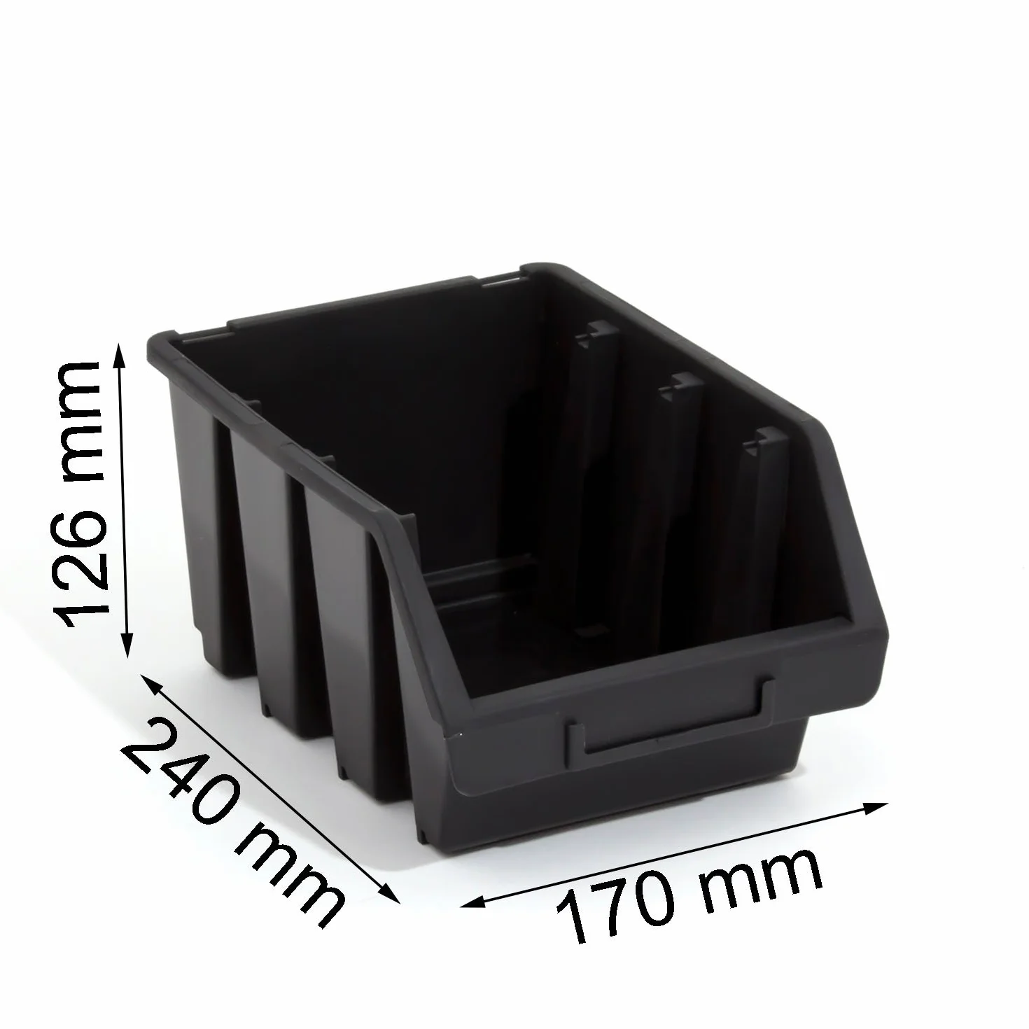 Ergobox Set 100 box di stoccaggio sovrapponibile 24 x 17 x 12,6 cm, misura 3, nero